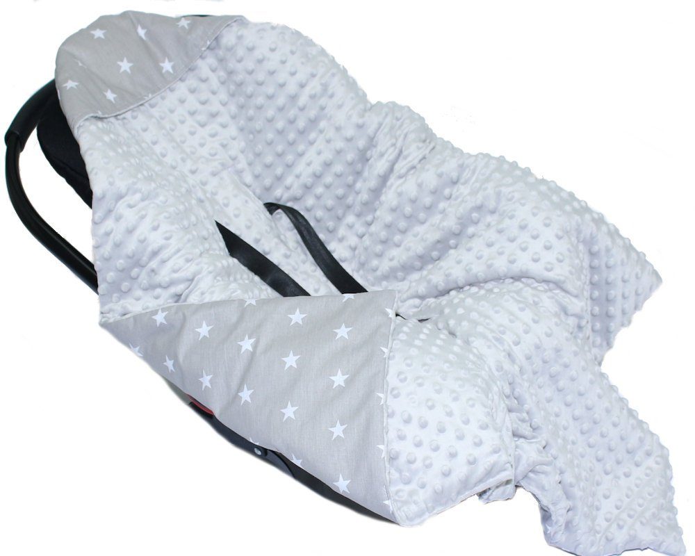 Babydecke Baby Wende Einschlagdecke MINKY mit Kapuze Babyschale Zweiseitig