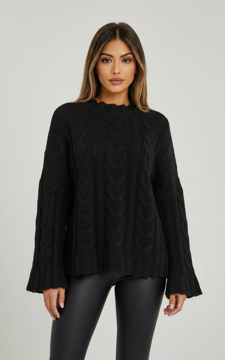 Worldclassca Longpullover WORLDCLASSCA Strickpulllover Oversize Lang Zopf Muster Winter Pulli Neue Kollektion - Stilvolle und gemütliche Strickmode für Damen