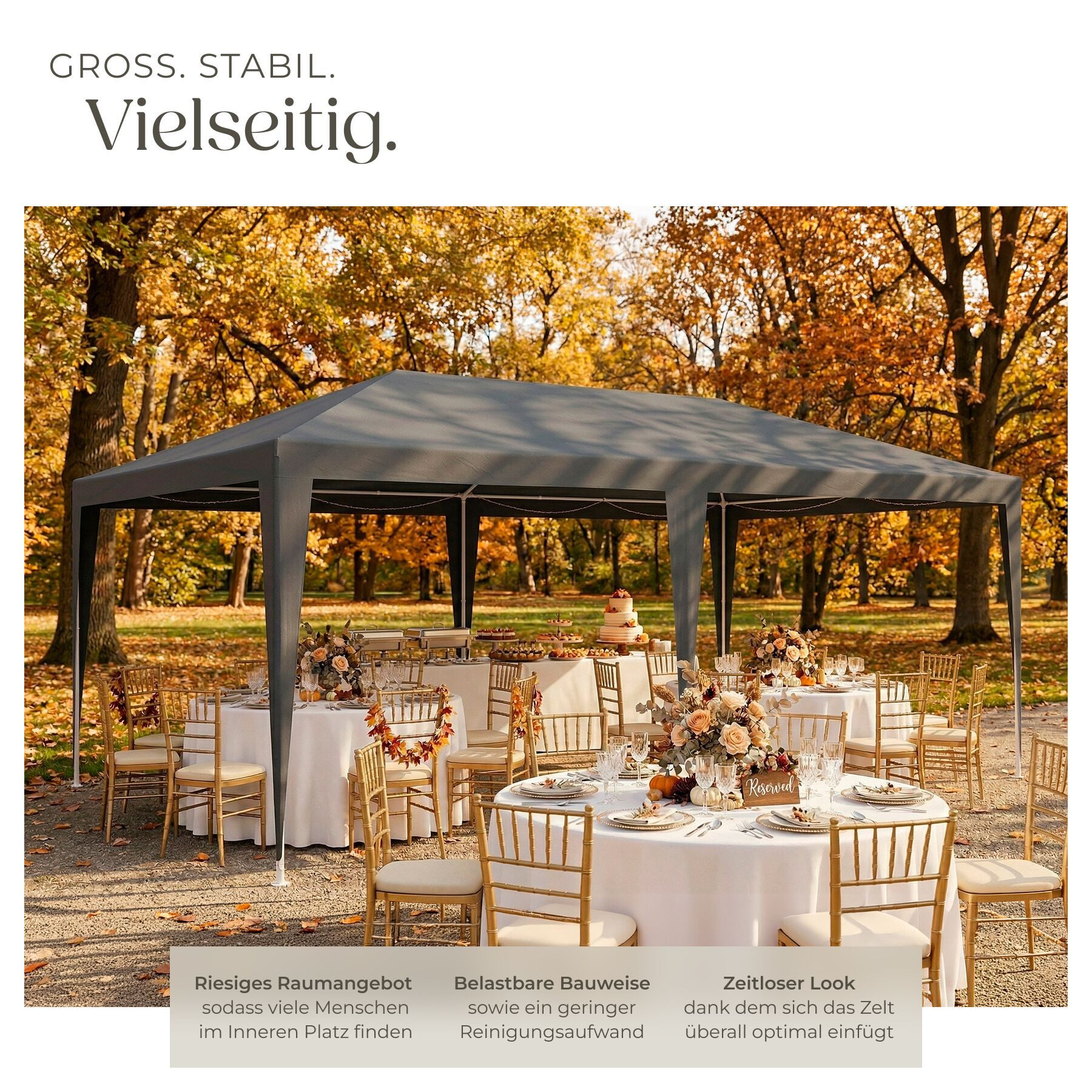 tectake Pavillon Partyzelt Novara mit 5 Seitenteilen, wasserdicht, 6x3m mit UV-Schutz, mit 5 Seitenteilen, (600 x 300 x 250 cm, Komplettset), 5 abnehmbare Seitenteile