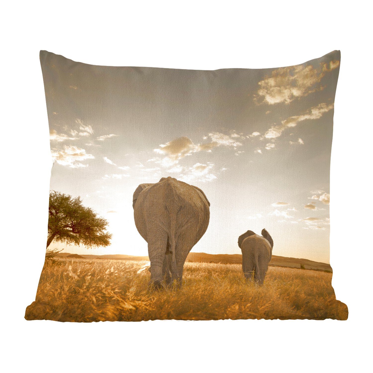 MuchoWow Dekokissen Elefant - Sonne Schlafzimmer, Sofakissen Füllung Safari, Deko, Wohzimmer, - Zierkissen mit für