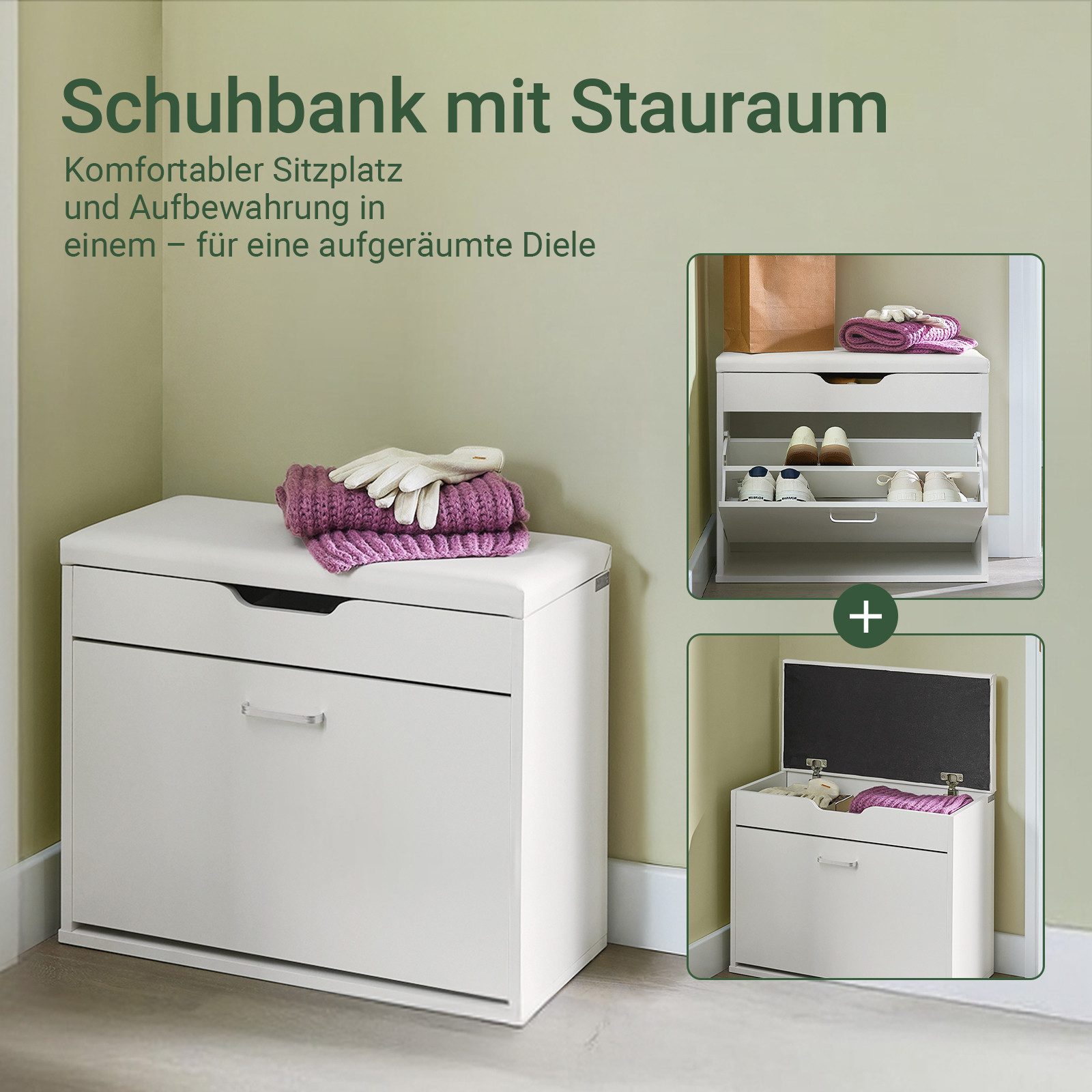 SoBuy Schuhbank FSR95, Schuhkipper mit Sitzkissen, Sitzbank, Schuhregal, Schuhschrank, Sitzkommode Schuhschrank mit Klappe, für 6 Paar Schuhe, Flur Diele