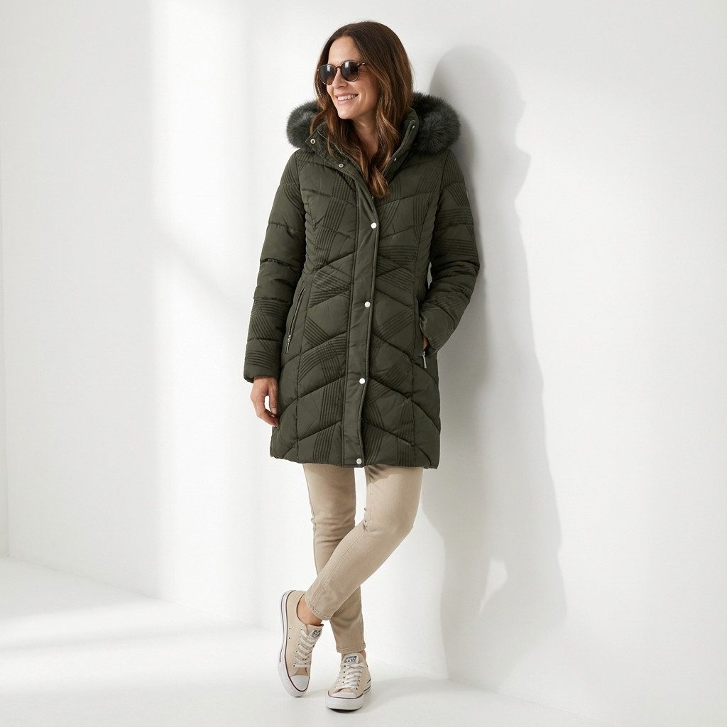 OriginalYou Steppjacke Kuschelige Midi Steppjacke für Damen mit Velourstrei günstig online kaufen