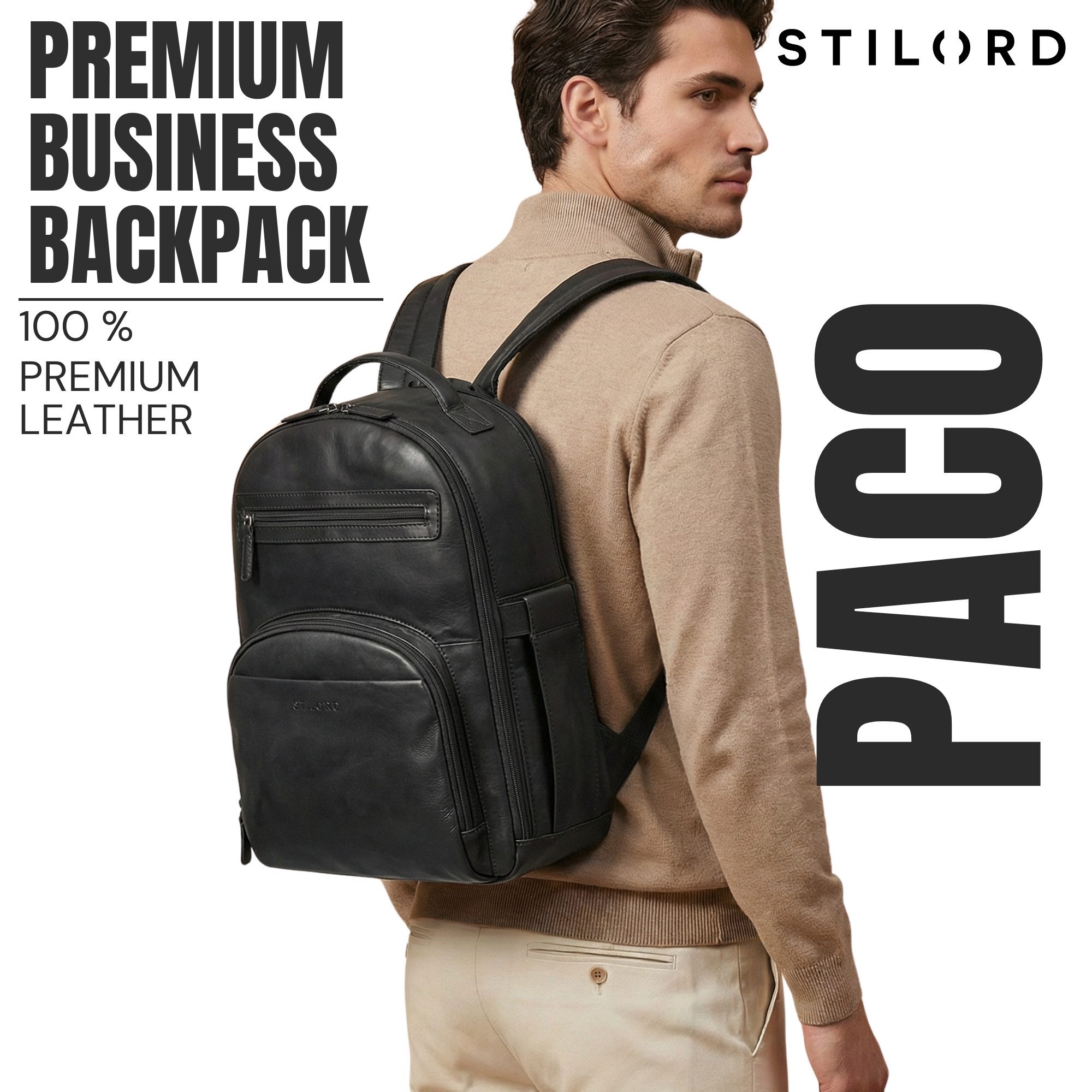 STILORD Notebookrucksack "Paco" Premium Business Rucksack Herren Leder Groß - 15,6 Zoll