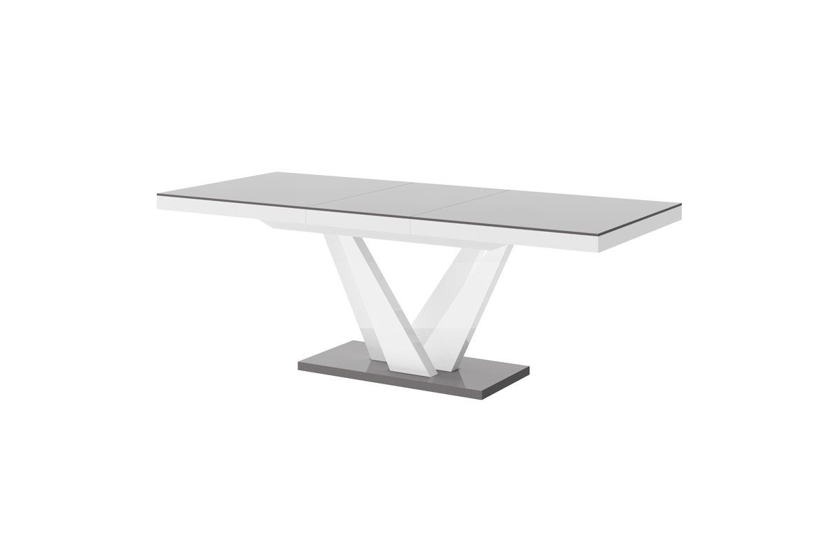 designimpex Esstisch Design Esstisch Tisch 256 Hochglanz bis / Hochglanz Weiß 160 HEV-111 Grau cm ausziehbar