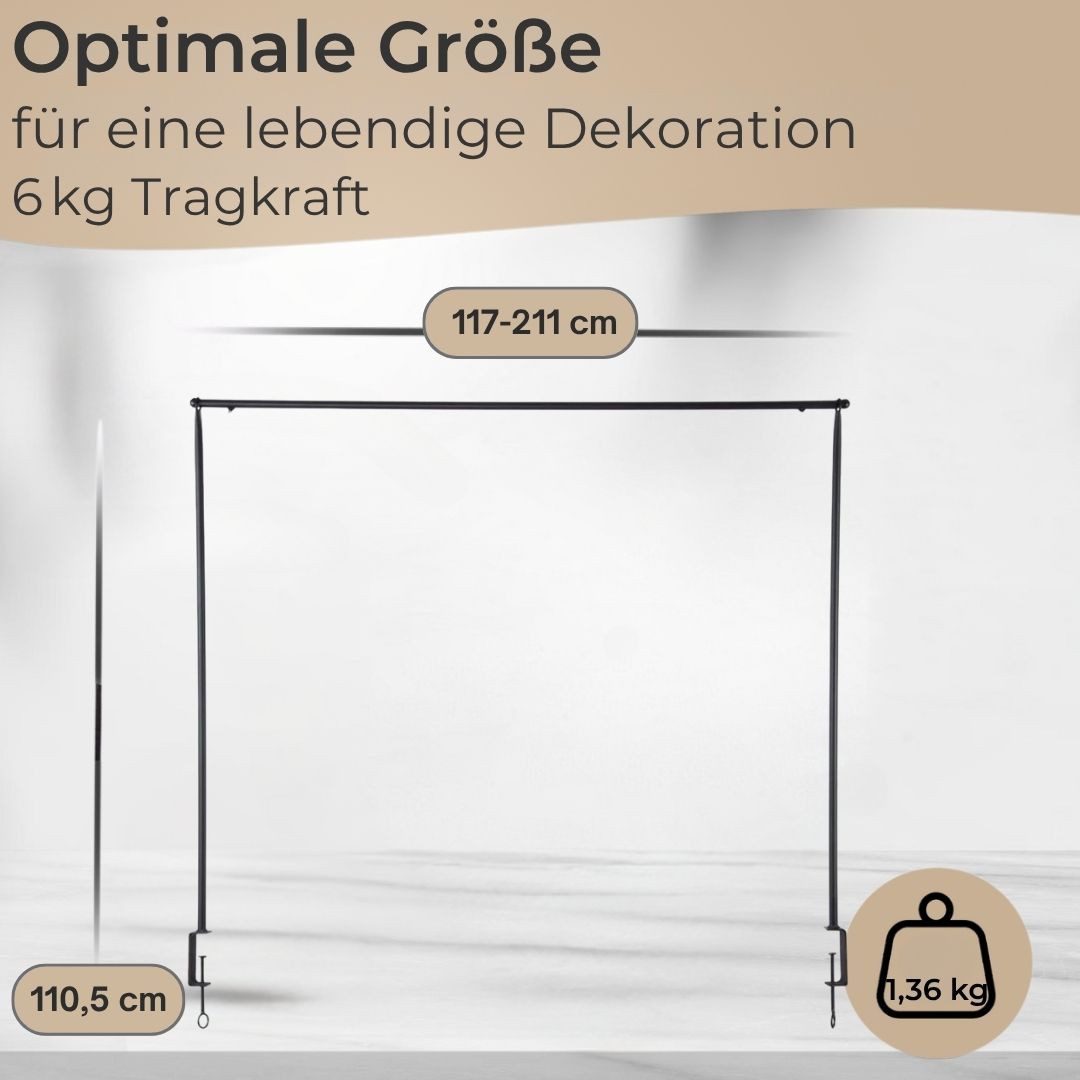 Topanbieter999 Dekohänger Deko-Tischgestell Metall schwarz Tisch Dekostange, ausziehbare Tischklemme 117-211 cm, für Geburtstage, Hochzeit