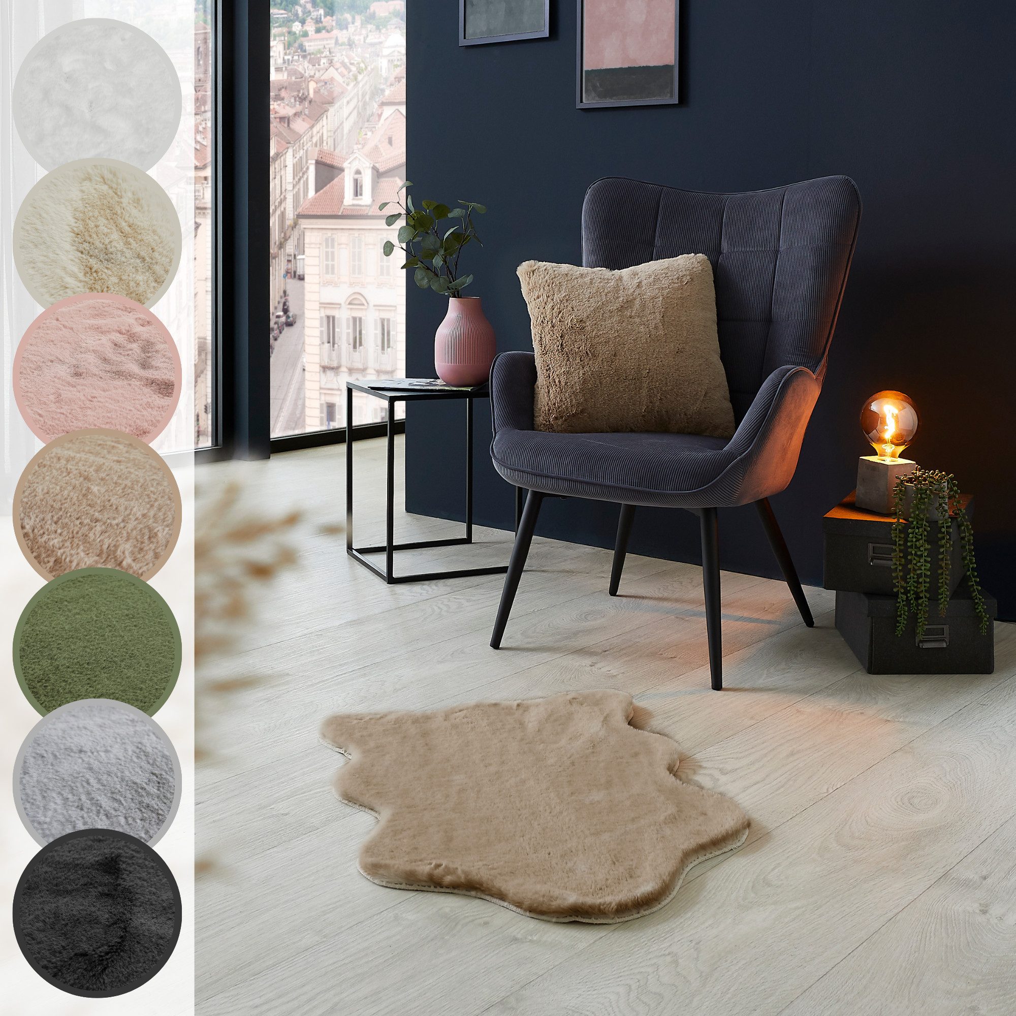 LUXOR living Fellteppich Novara, fellförmig, Höhe: 25 mm, Kunstfell, weiche Kaninchenfell-Haptik, waschbar, auch als 2er Set