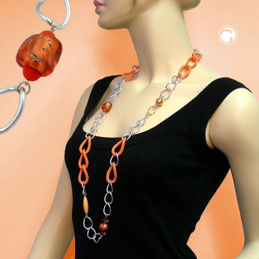Damen Modeschmuck Kette 95 Kunststoff Kettenglieder für cm, unbespielt Modeschmuck Collier aprikot-silberfarben