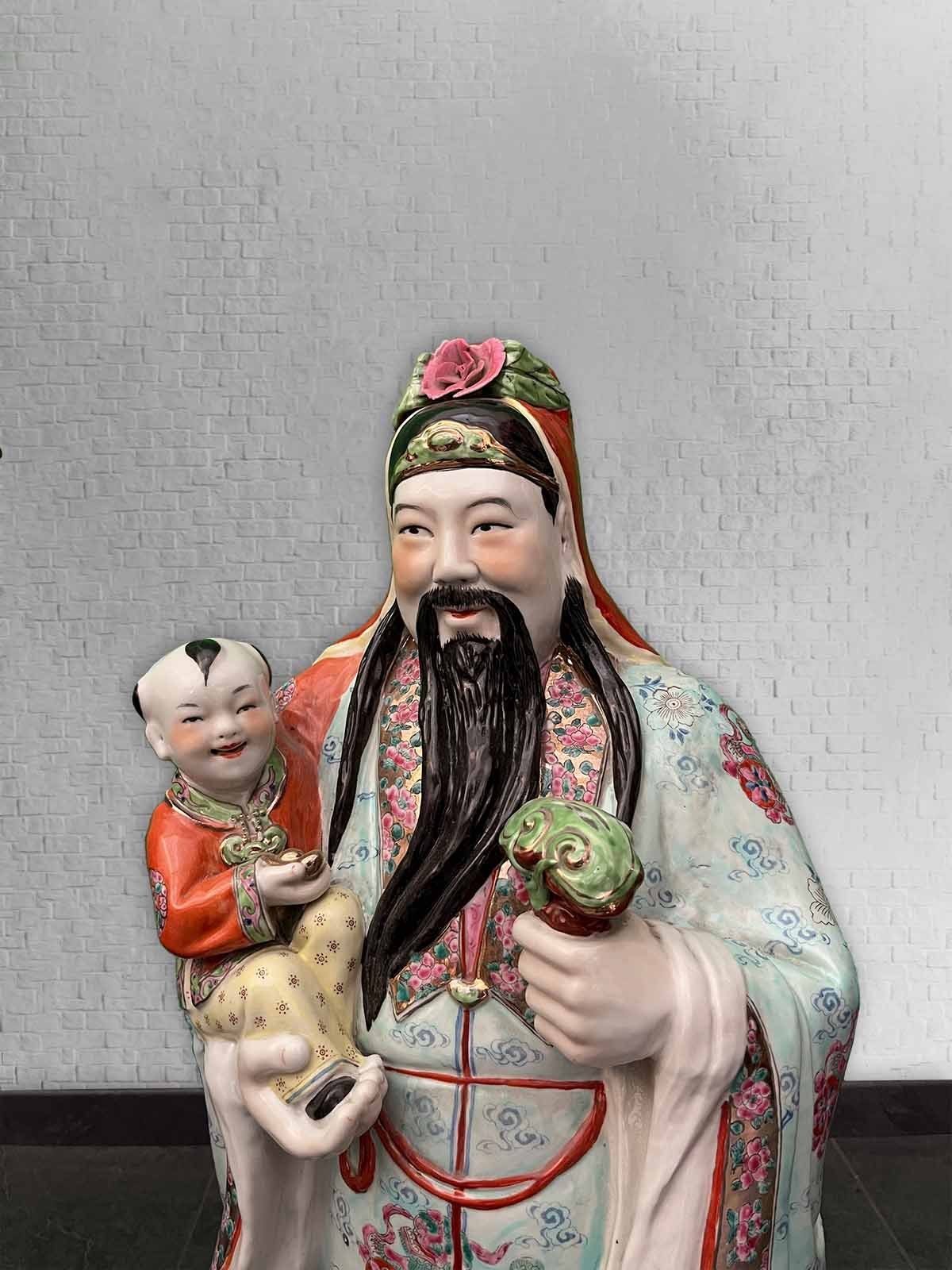 Asien LifeStyle Buddhafigur Fu, Lu, Shou Porzellan Figuren - China - 80cm  groß Glück - Reichtum - Langes Leben