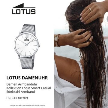 Lotus Quarzuhr Lotus Damen Armbanduhr Smart Casual, Damenuhr rund, mittel (ca. 38mm) Edelstahlarmband silber