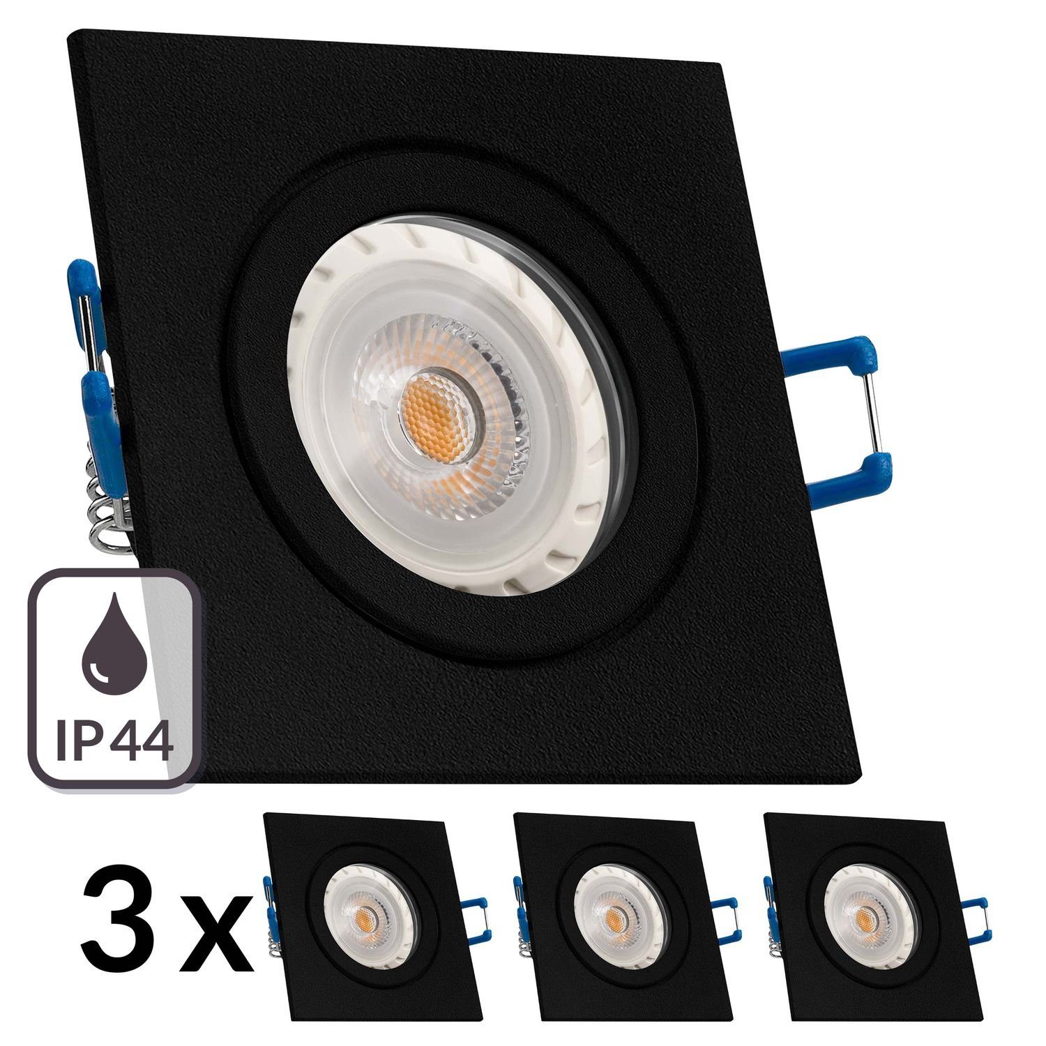LEDANDO LED Einbaustrahler 3er IP44 LED Einbaustrahler Set GU10 in schwarz mit 7W LED von LEDANDO