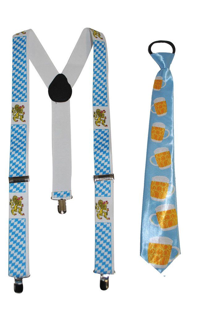 Karneval-Klamotten Trachten-Kostüm Krawatte Bierglas mit Hosenträger Bayern, Accessoires für Oktoberfest
