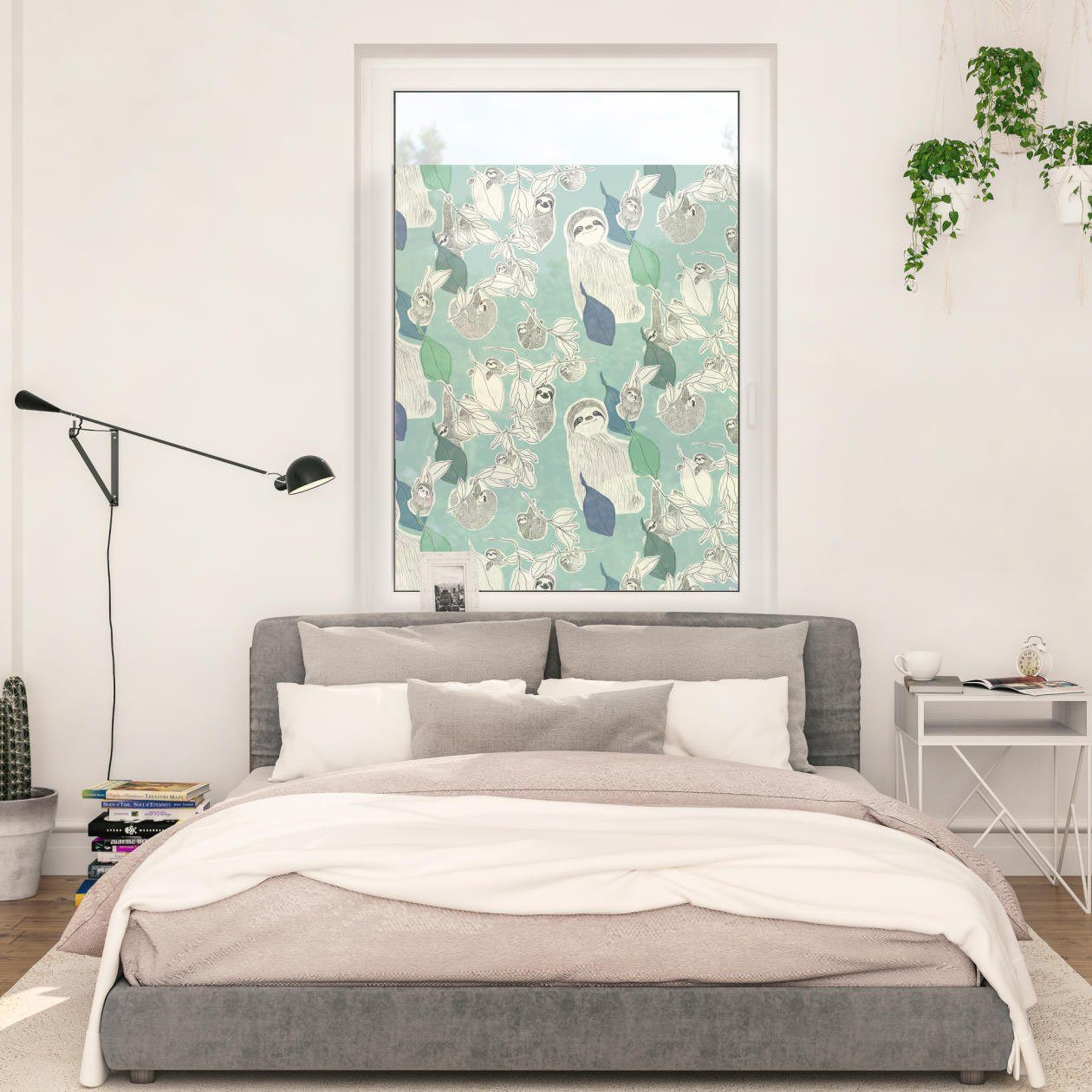 Fensterfolie Fensterfolie selbstklebend, Sichtschutz, Sloths on turquoise - Grün