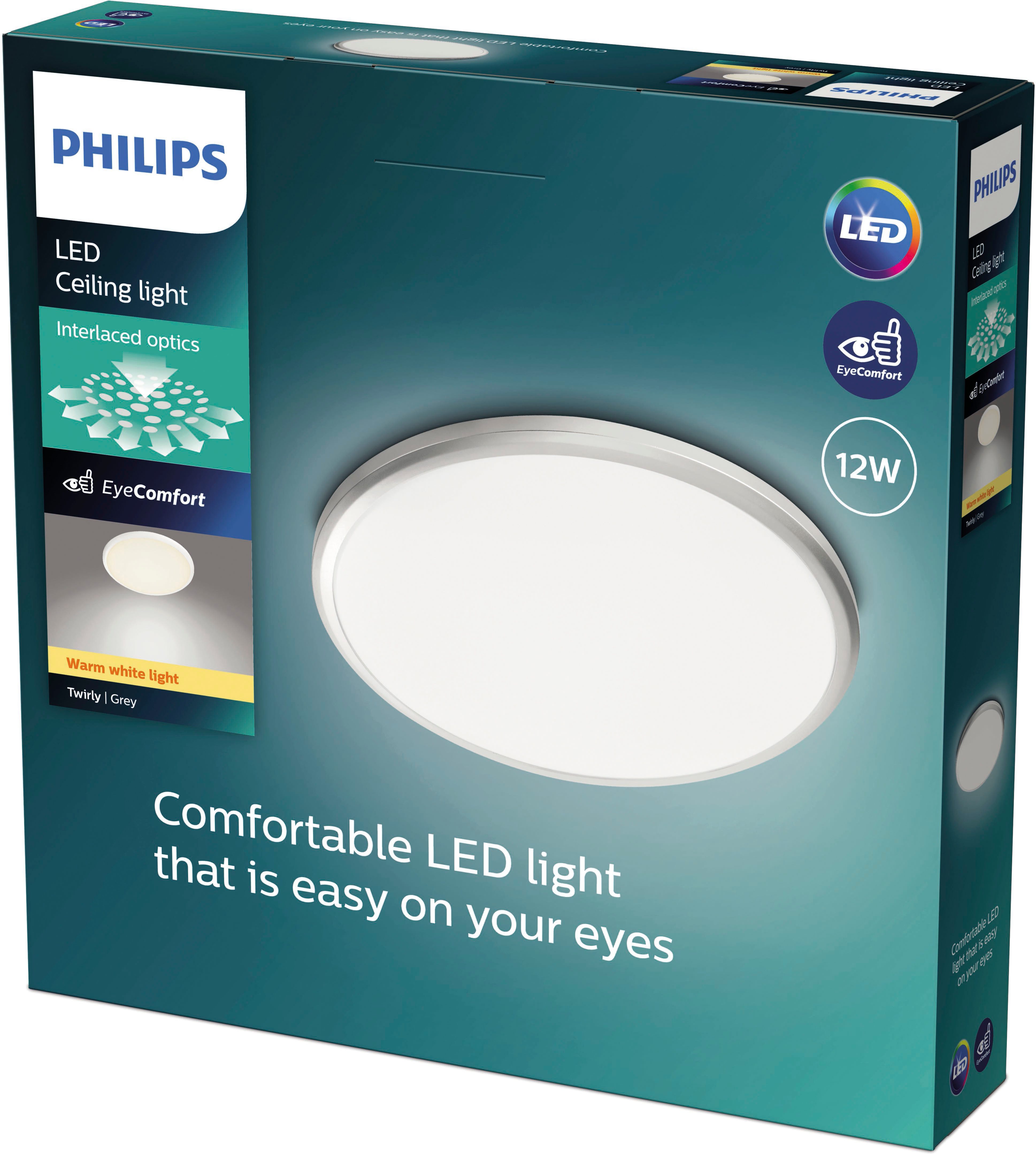 Philips LED Deckenleuchte Twirly 1200lm grau, LED fest integriert, Warmweiß