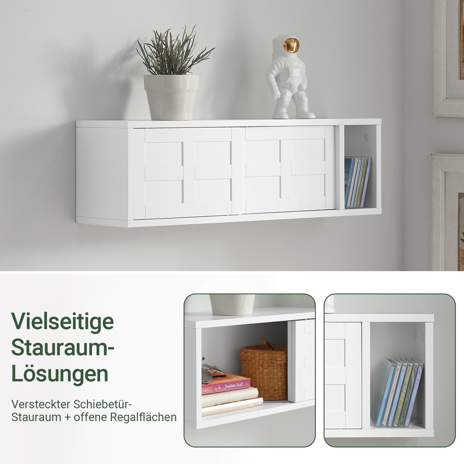 SoBuy Wandgarderobe FHK18, Wandboard Länge 75 cm, Flur, mit Schiebetüren und Fach Flurgarderobe Wandregal Hängeregal Garderobe – Bild 3 von 5