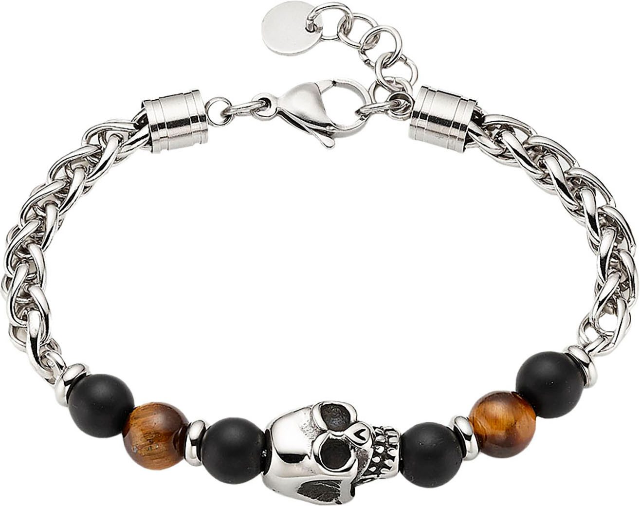 Bruno Banani Armband Schmuck Geschenk Edelstahlarmband mit Tigeraugen und Totenkopf-Motiv, mit Tigerauge (synth)