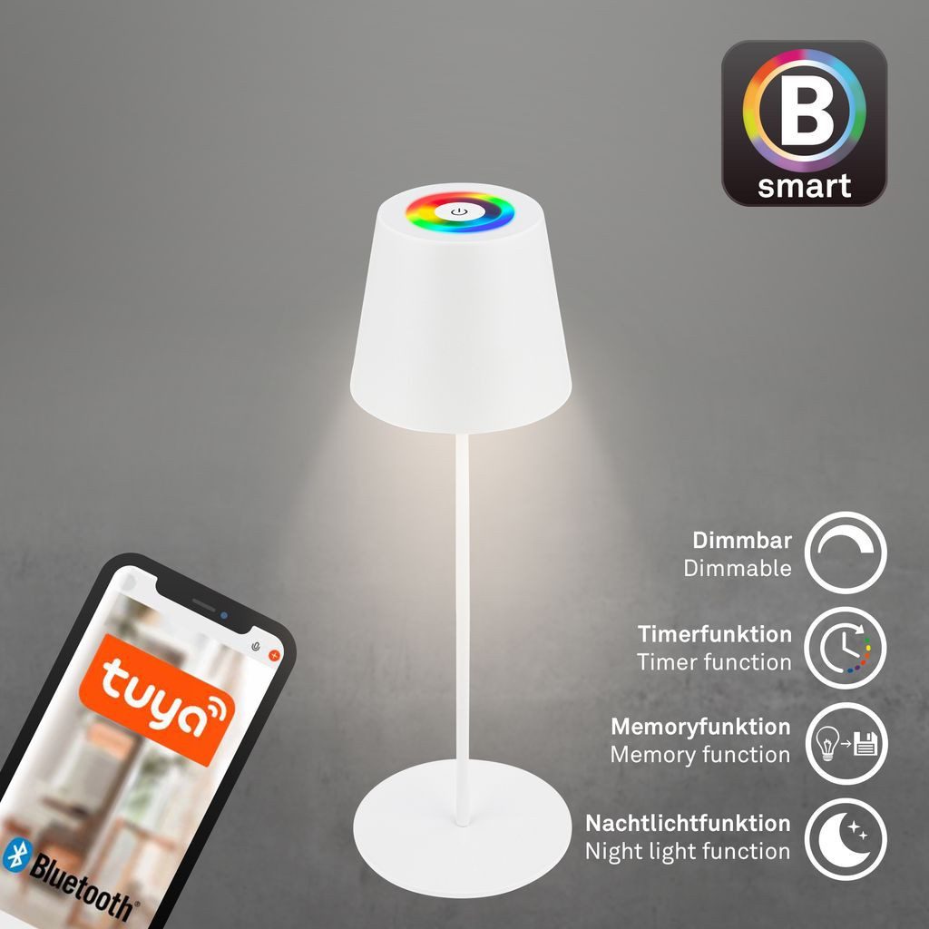 Briloner Leuchten Tischleuchte Tischlampe Appsteuerung dimmbar touch Wohnzimmer 7559016, Dimmfunktion, LED fest integriert, 2700K - Extra-Warmweiß, LED Tischlampe 10,5 x 36 cm (DxH) Weiß 3,5W Schlafzimmer Wohnzimmer