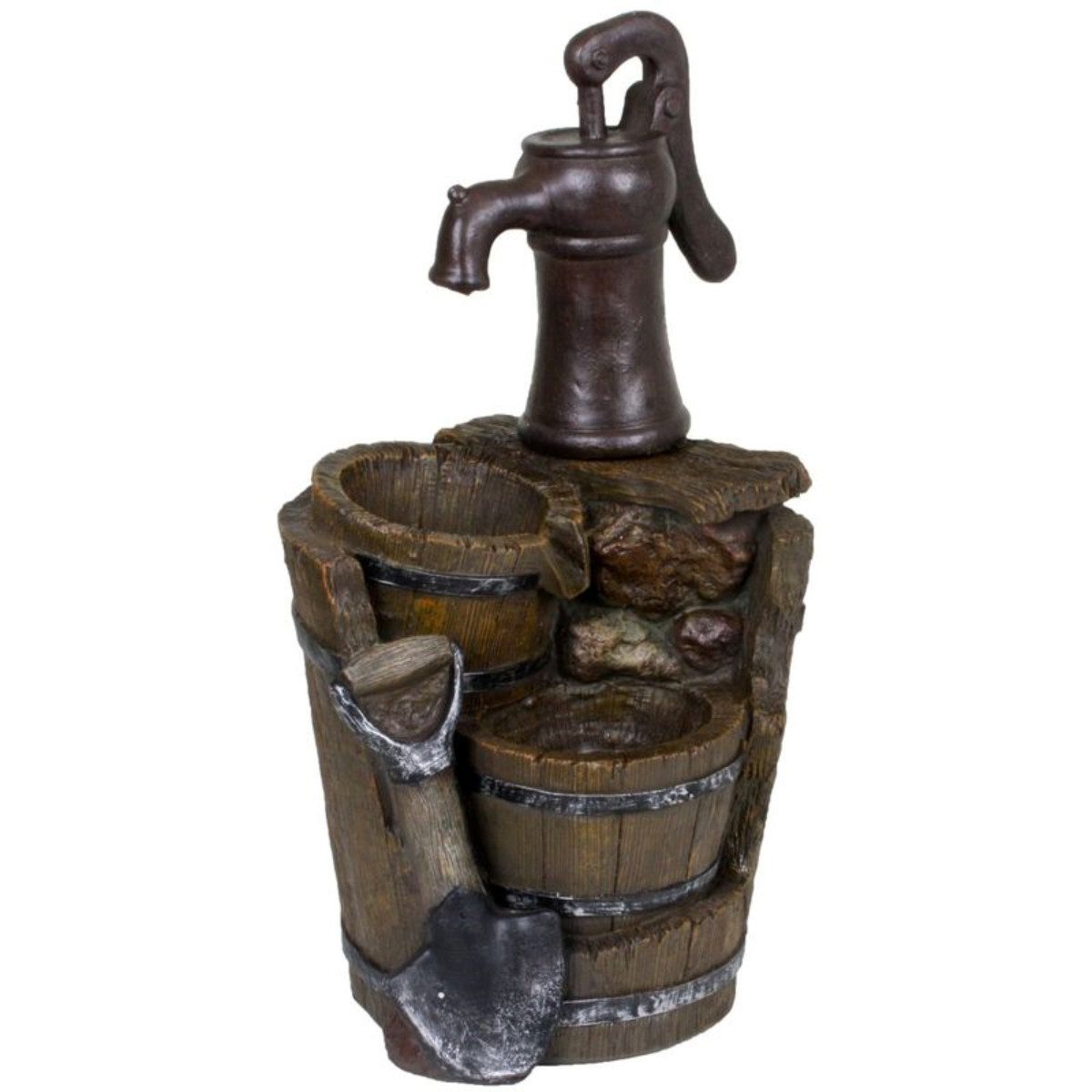 finehomegarden Zierbrunnen Gartenbrunnen Brunnen TRITON in Holz-/Stein-Optik mit Kaskade H60cm, (1 St), Polyresin Wasserspiel Garten / Paket