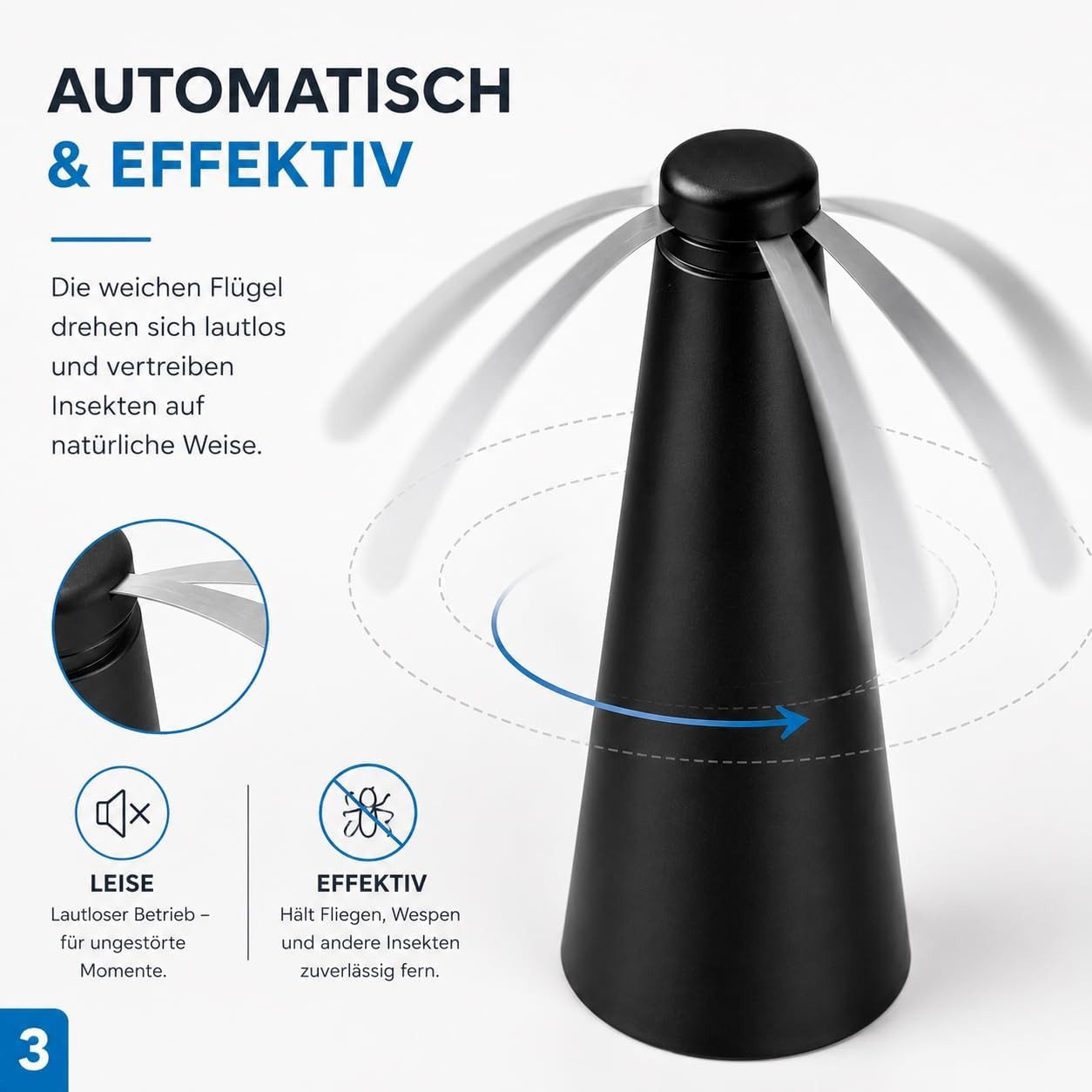 TK Gruppe Fliegenwedler Fliegenwedler für den Tisch - Fliegenventilator Wespenabwehr Terrasse – Bild 5 von 5
