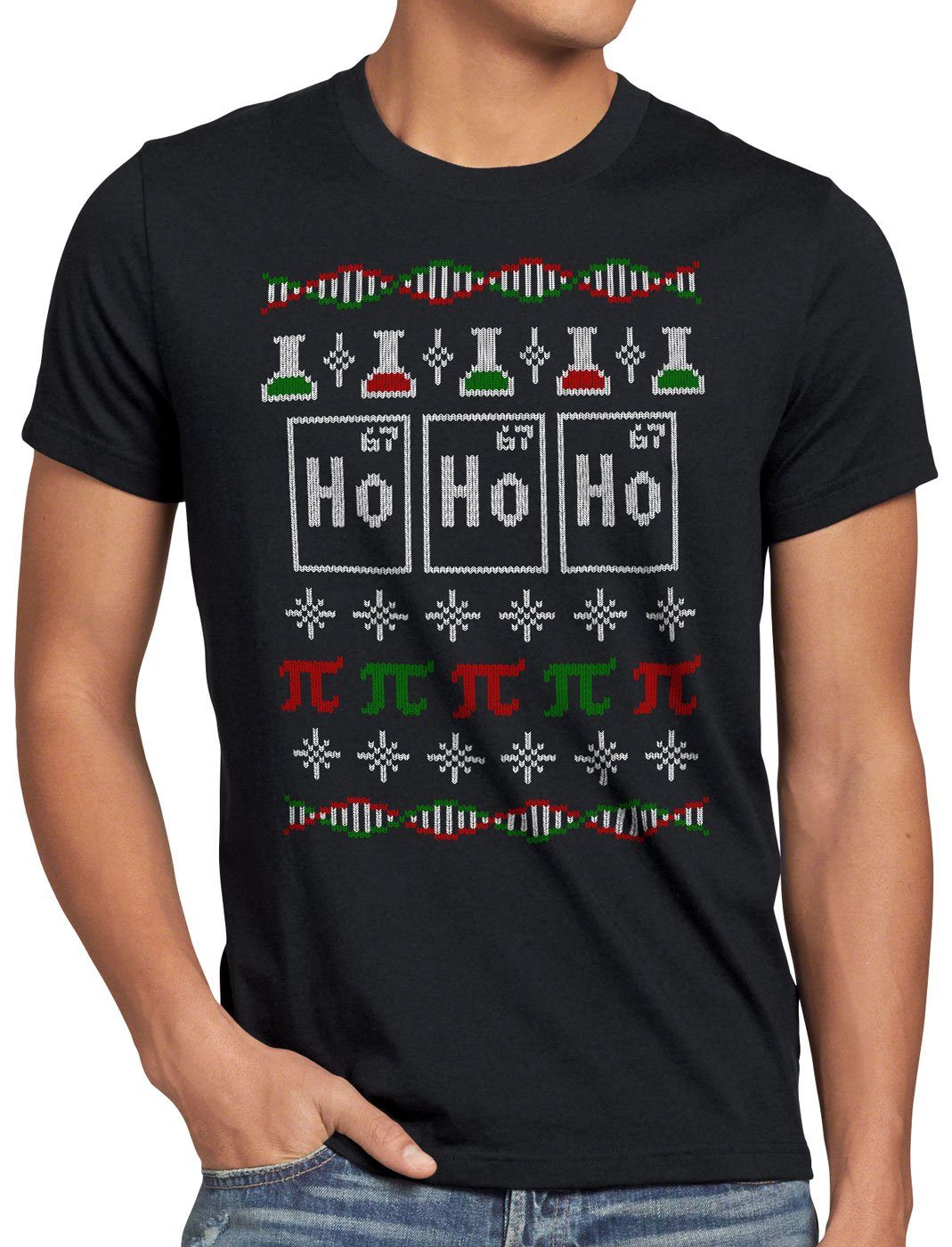 style3 Print-Shirt Herren T-Shirt Ho Ho Holmium Ugly Sweater chemie x-mas pulli weihnachten schwarz