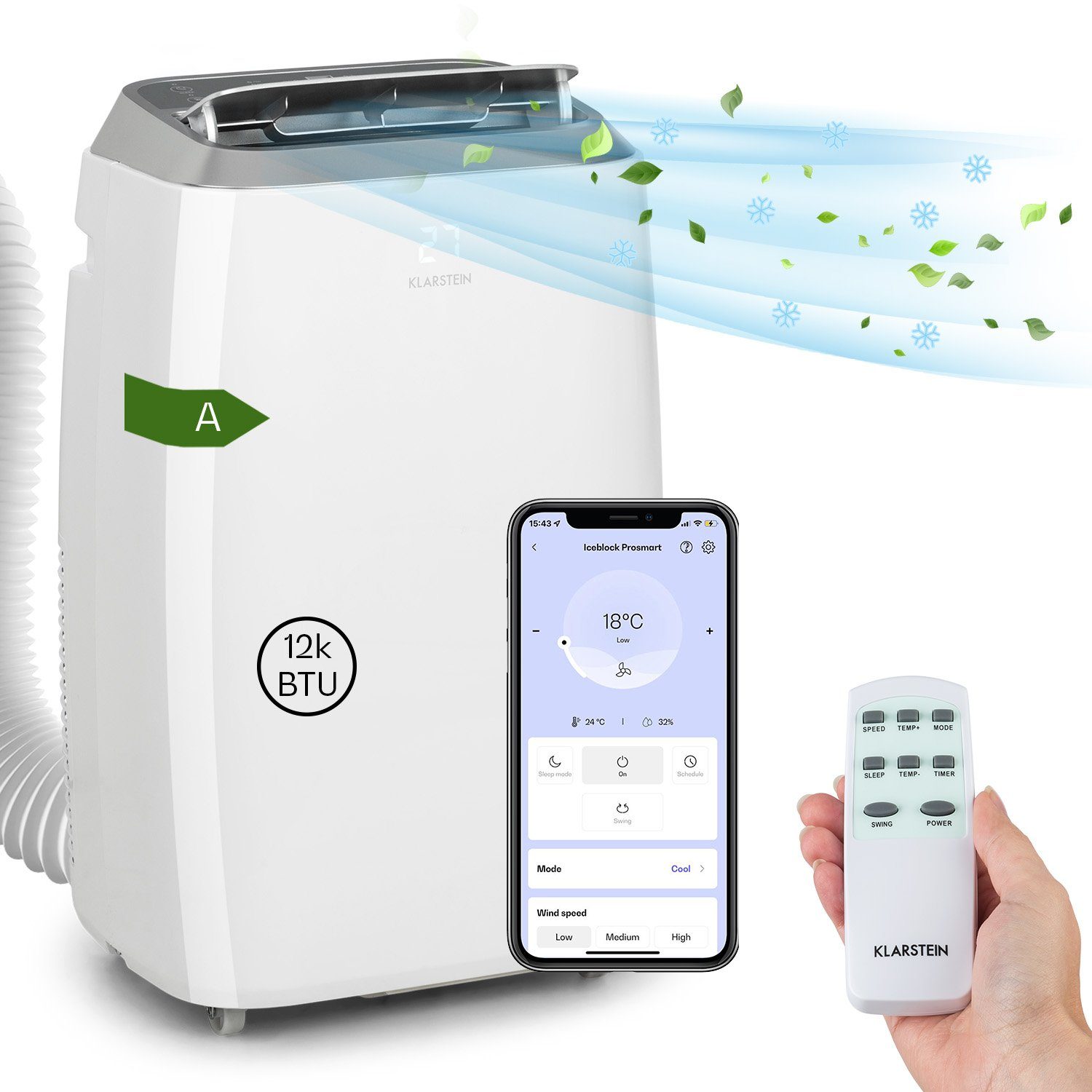 Klarstein Klimagerät Iceblock Prosmart, Klimagerät mobil Air Conditioner Kühlgerät Luftkühler