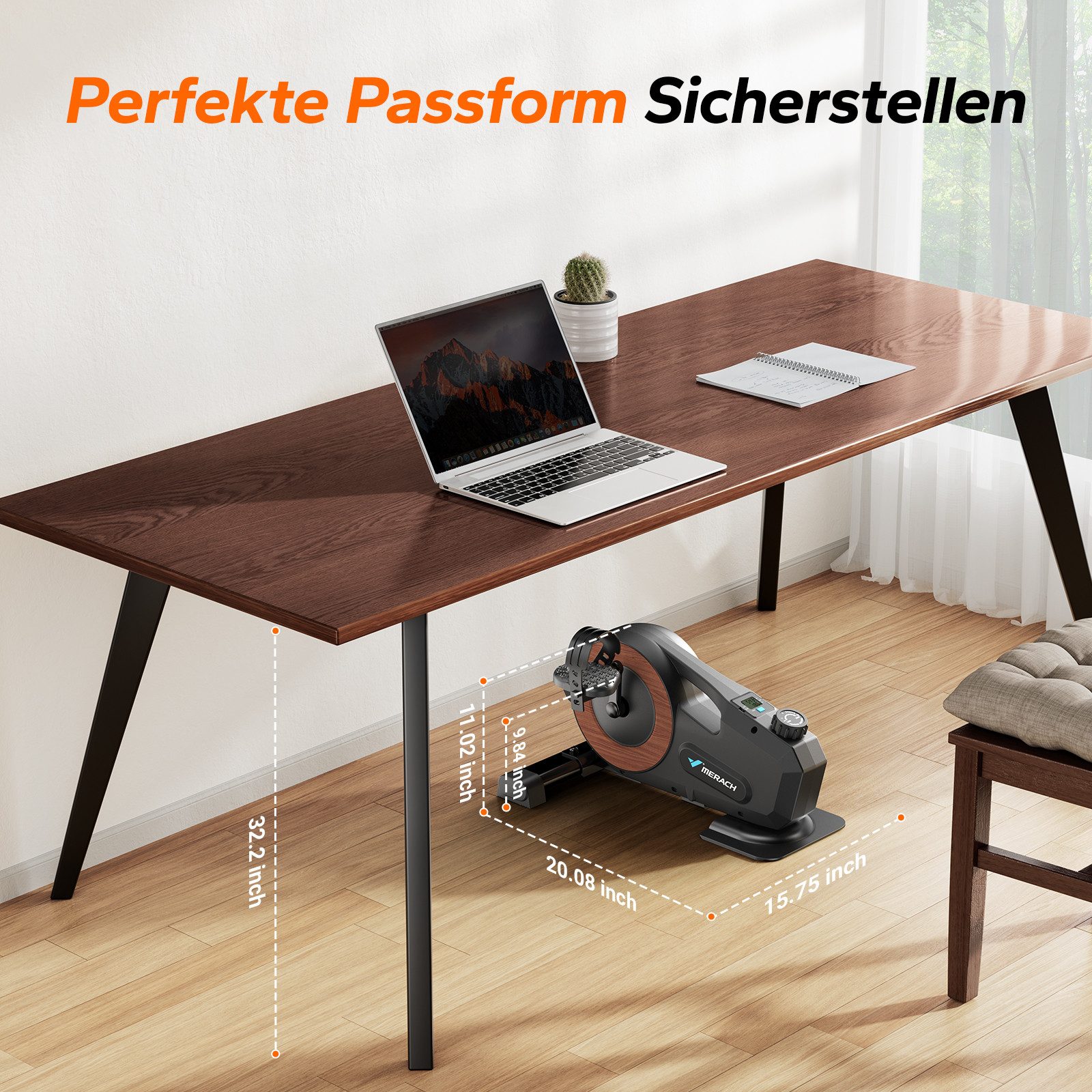 MERACH Mini-Heimtrainer Pedaltrainer für Zuhause, Mini Heimtrainer für Senioren, Beintrainer (8-Stufen Magnetwiderstand, flüsterleise <5 dB, 95% vormontiert, Mit LCD-Display & Anti-Rutsch-Basis, max. 100kg, für Bein-Training), Ideal für Senioren, umweltfreundliches Material, Tischfahrrad für Büro