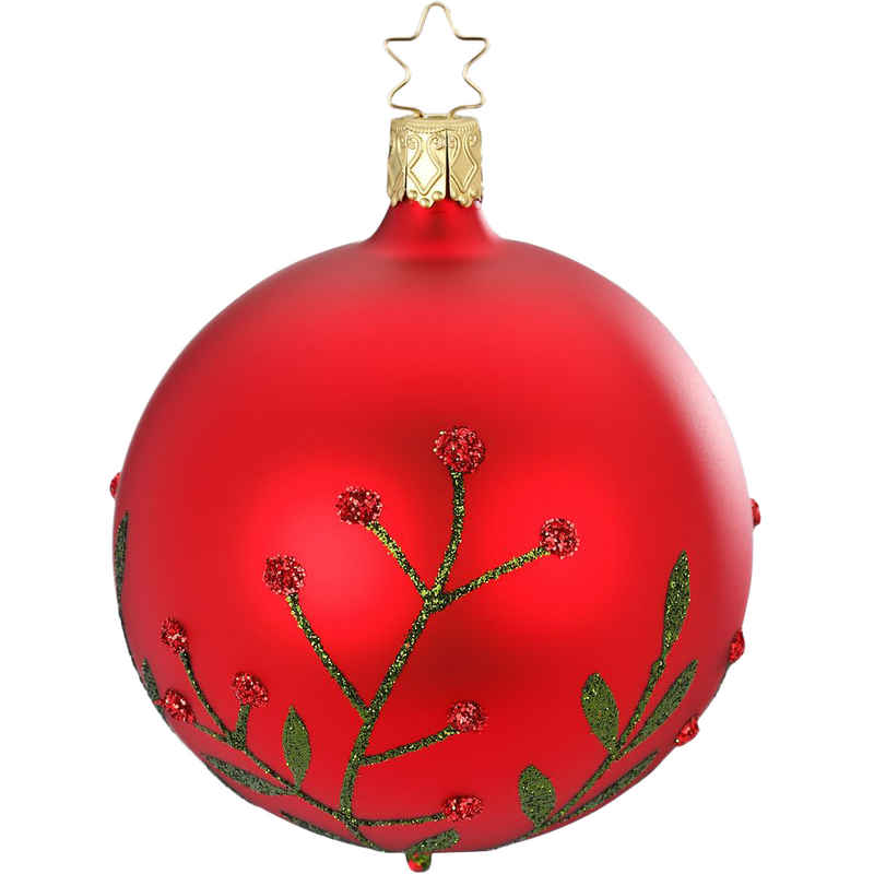 INGE-GLAS® Weihnachtsbaumkugel Wildblume rot matt (1 St), mundgeblasen, handbemalt