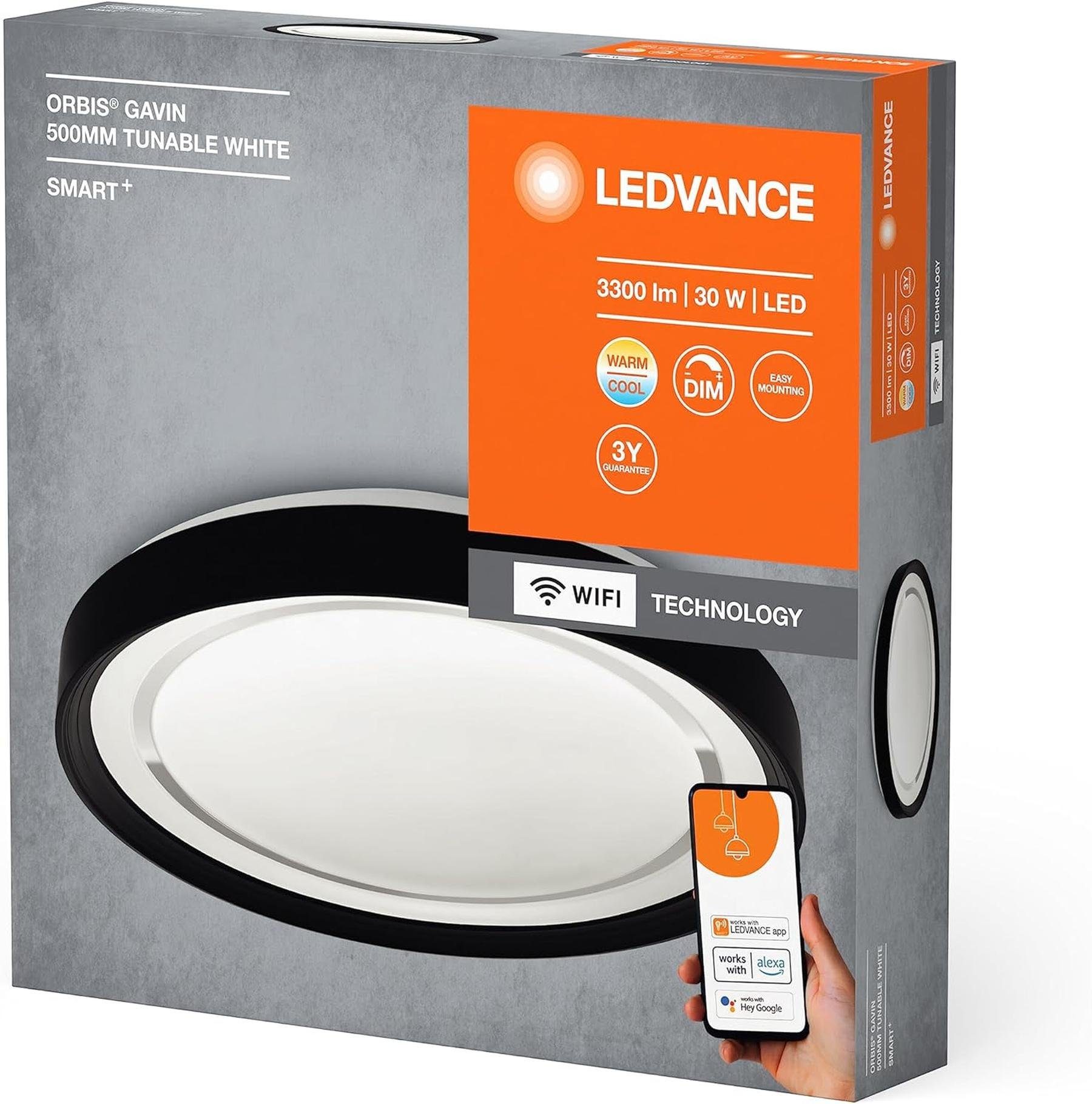 Ledvance Deckenleuchte Dimmbar fest WiFi, Warmweiß, Smart+ integriert, Ledvance Gavin Orbis LED