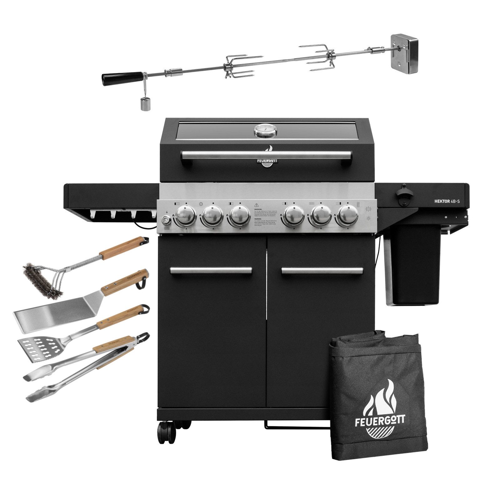 Feuergott Gasgrill FEUERGOTT Gas-Grillstation Hektor 4B-S Abdeckhaube