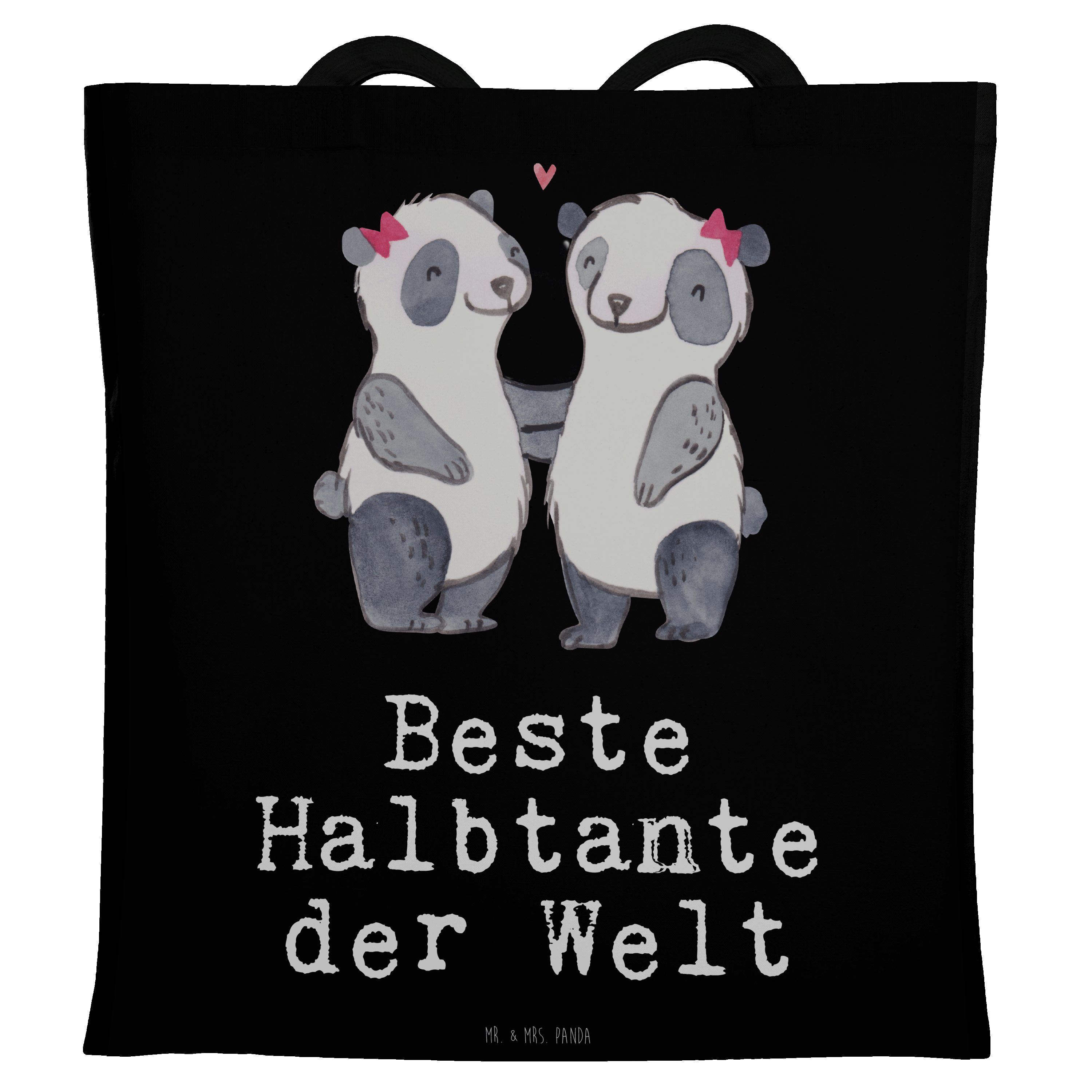 Mr. & Mrs. Panda Tragetasche Panda Beste Halbtante der Welt - Schwarz - Geschenk, Schenken, Freude (1-tlg) | Canvas-Taschen