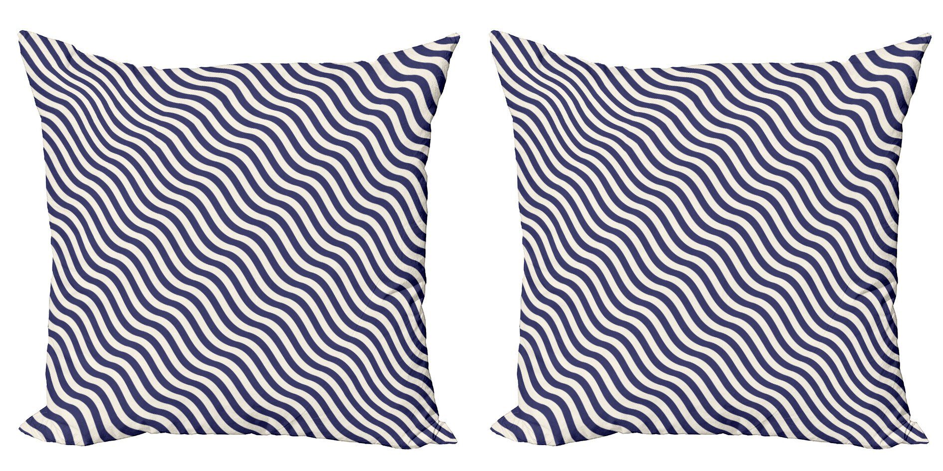 Dunkelblau Streifen Kissenbezüge (2 Stück), Doppelseitiger Accent Gewellte Marine Modern Digitaldruck, Abakuhaus