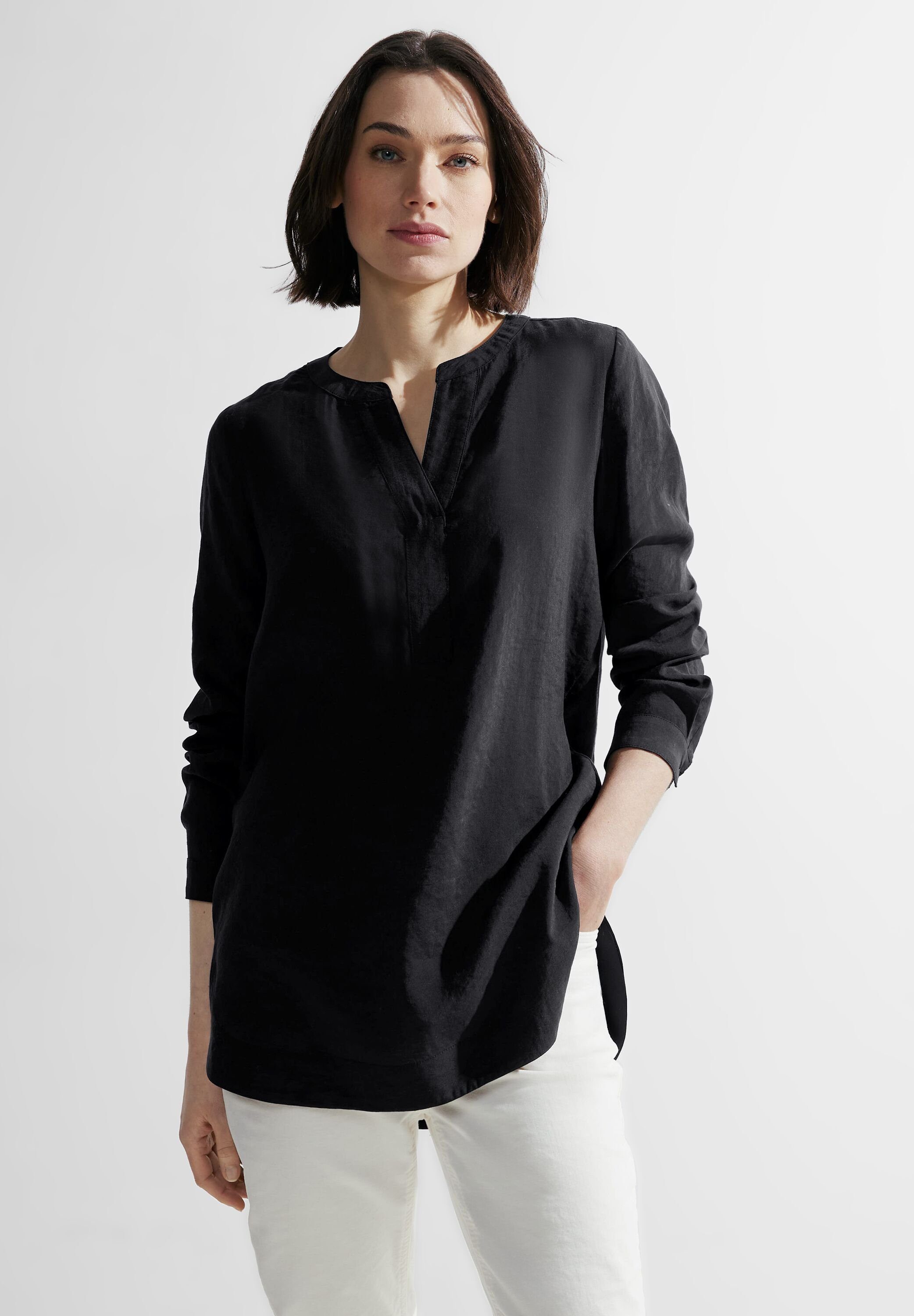 Cecil Longbluse Solid Longstyle Blouse, Zeitlos elegant mit geschlitztem  Rundhalsausschnitt