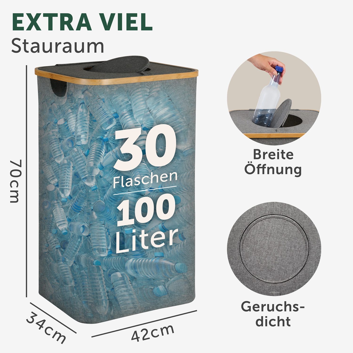 Blumtal Müllsackständer Pflandflaschen Sammelbehälter, Leergut Organizer mit Loch, in 100L oder 150L, waschbar, tropfsicher