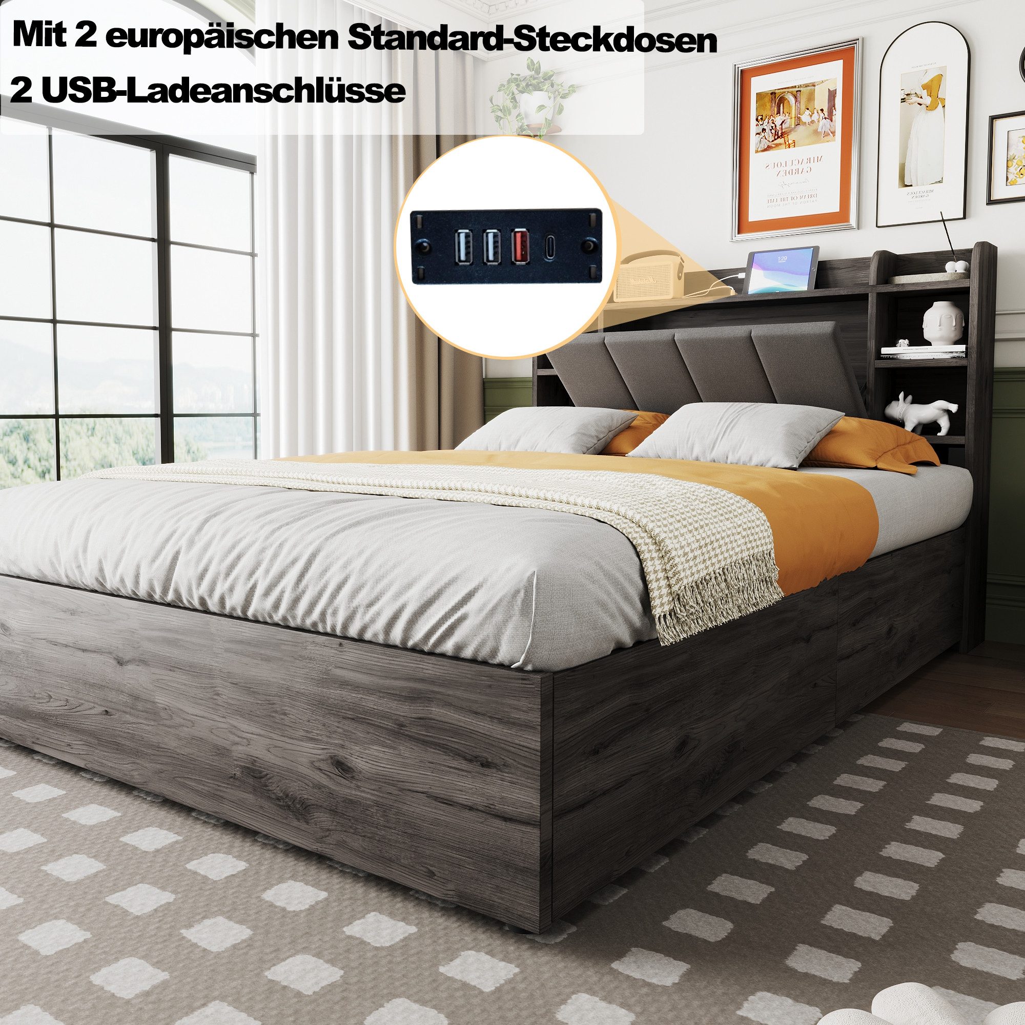 REDOM Stauraumbett Hydraulisches Holzbett, Mit USB- günstig online kaufen