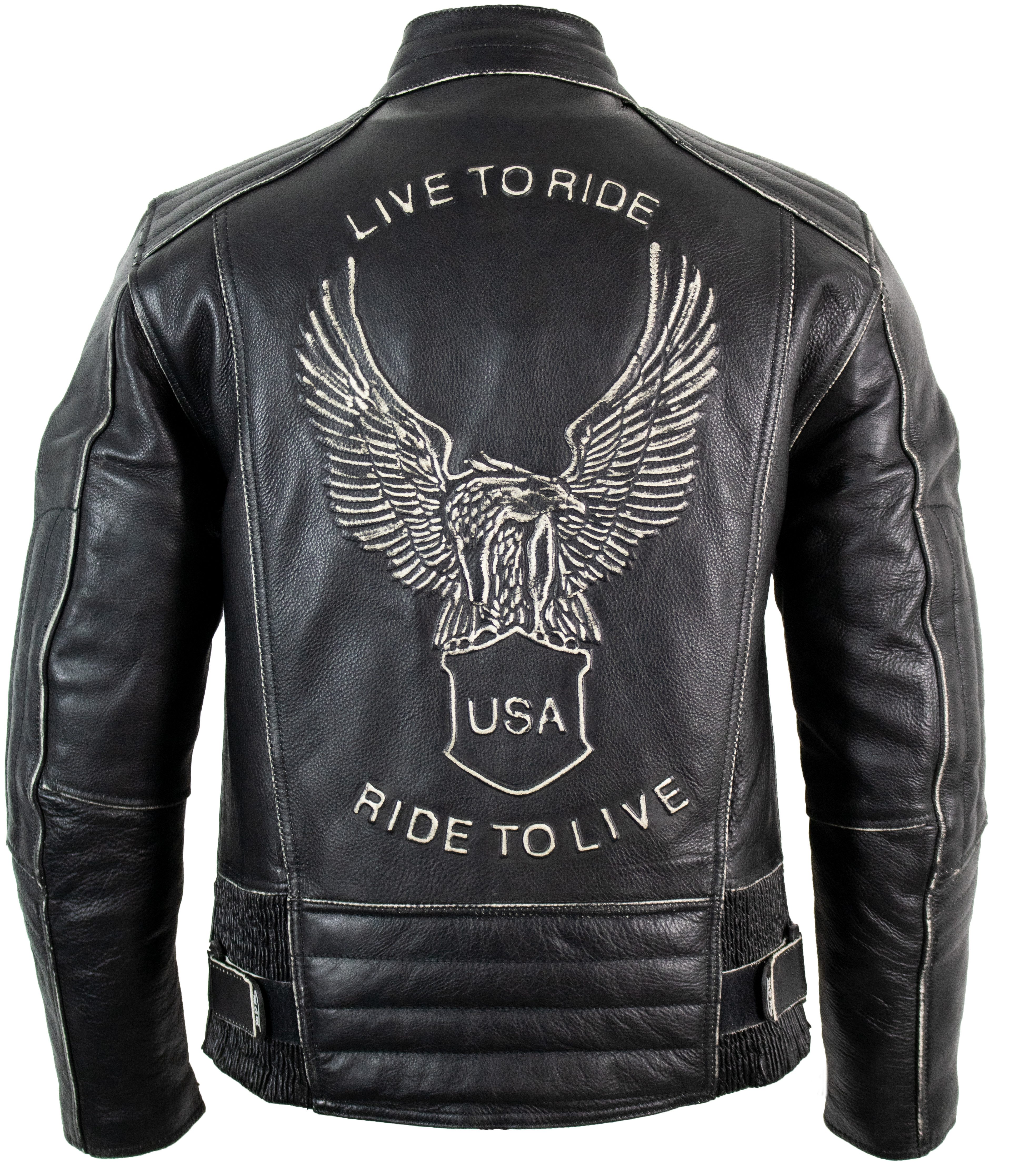 MDM Bikerjacke Motorrad Chopper Lederjacke mit einer Adler Prägung Mit Protektoren