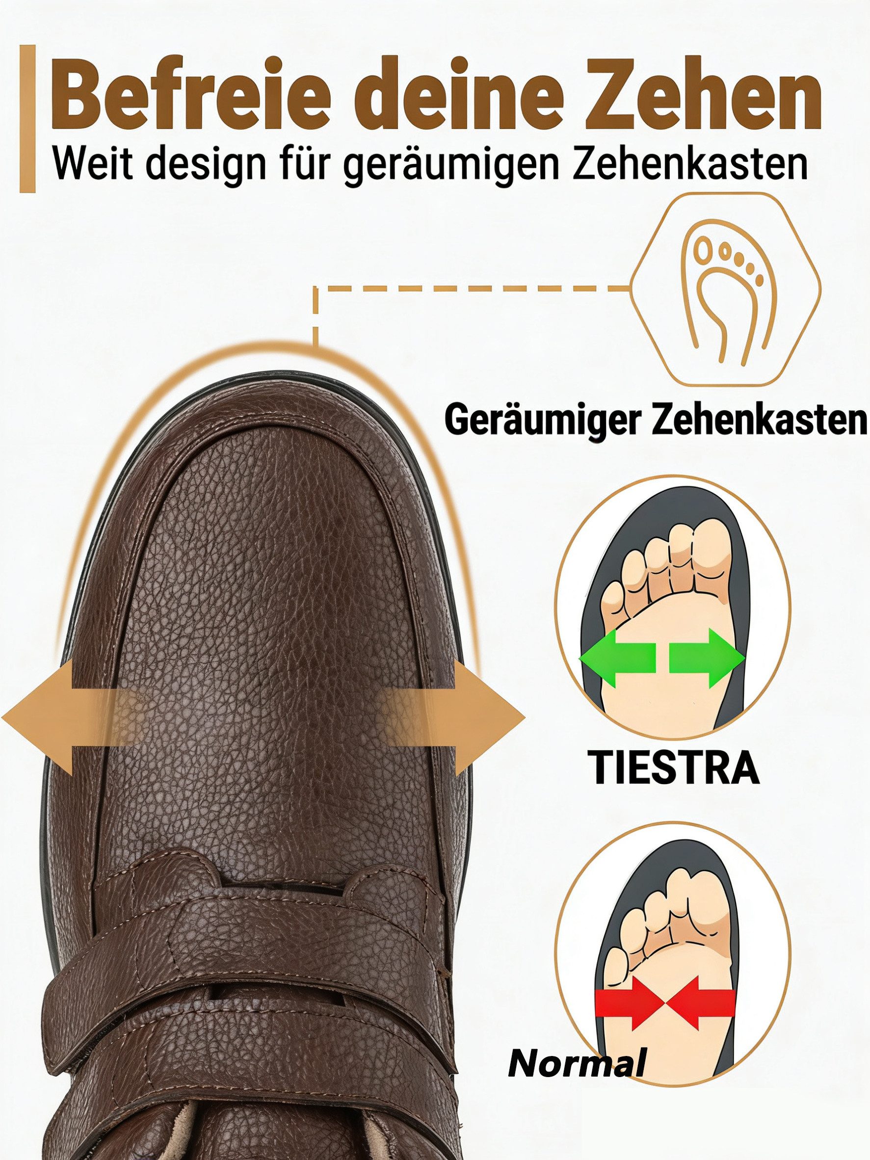 TIESTRA Herren Weite Lederschuhe mit Klettverschluss, Größen 42-46 Klettschuh Bequeme Extra Weite Alltagsschuhe, Rutschfeste Gummisohle – Bild 3 von 5