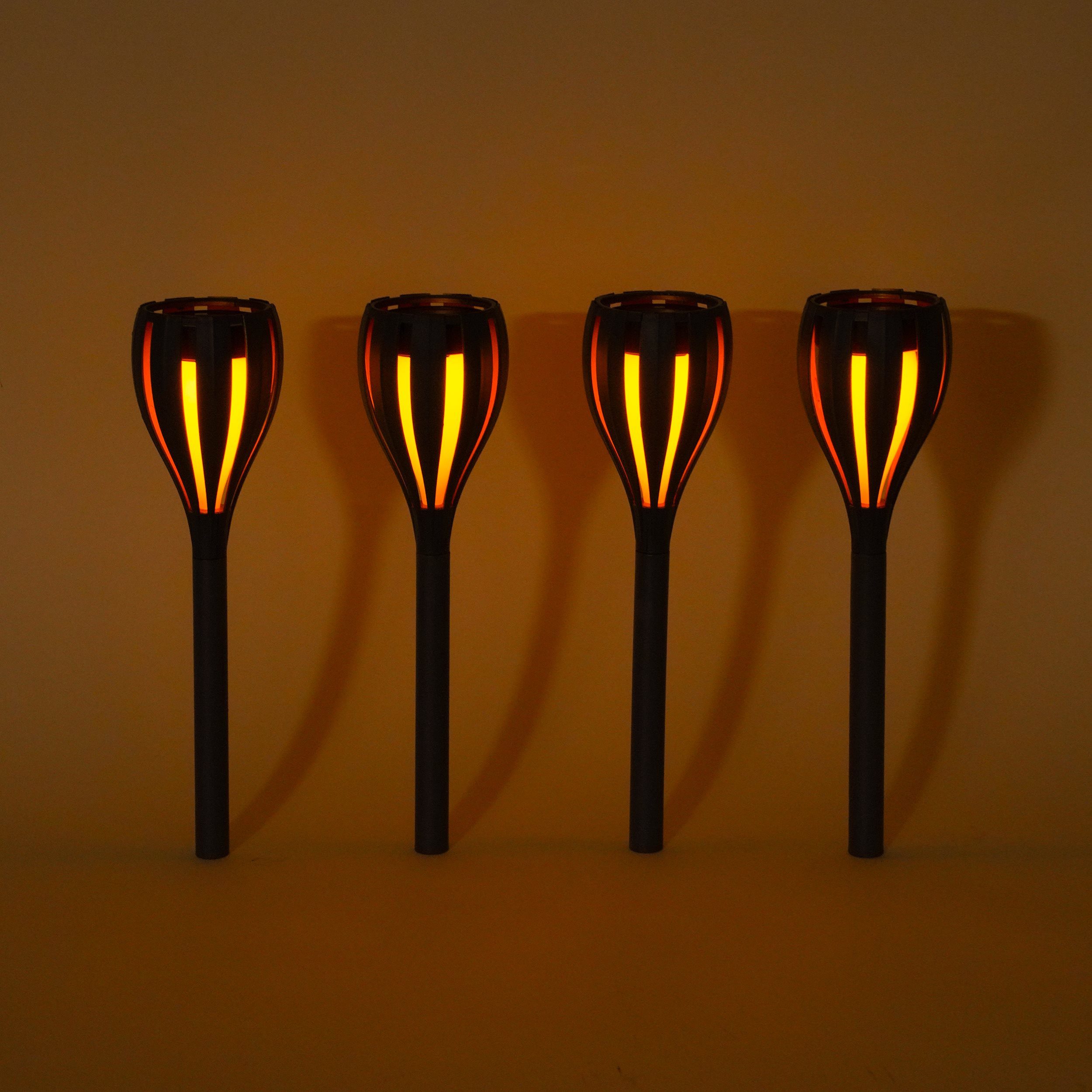 esotec LED Gartenfackel 4er Set Solar-Steckleuchten Bioko H=29,5cm LED bernsteinfarben 102780, LED fest integriert