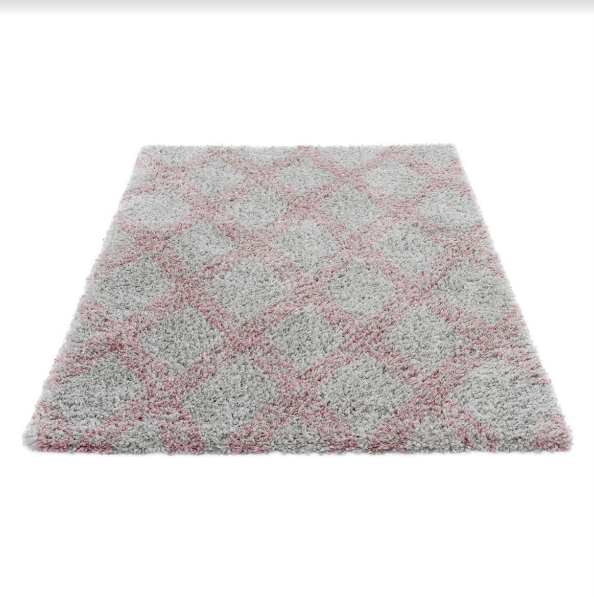 Hochflor-Teppich Florhöhe ca. 30mm Deluxe Hochflor-Teppich, Giantore Pink-Grau | Shaggy-Teppiche