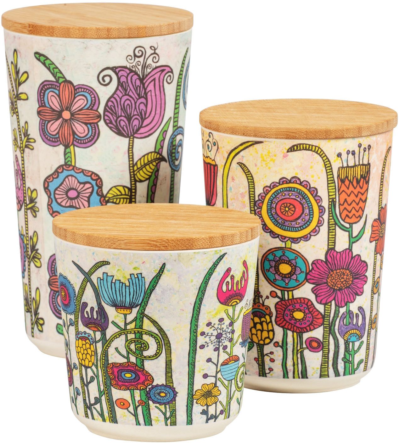 WENKO Aufbewahrungsdose Modell Garden (Set, 3 St), aus Biokunststoff, mit Bambusdeckel, FSC-zertifiziert