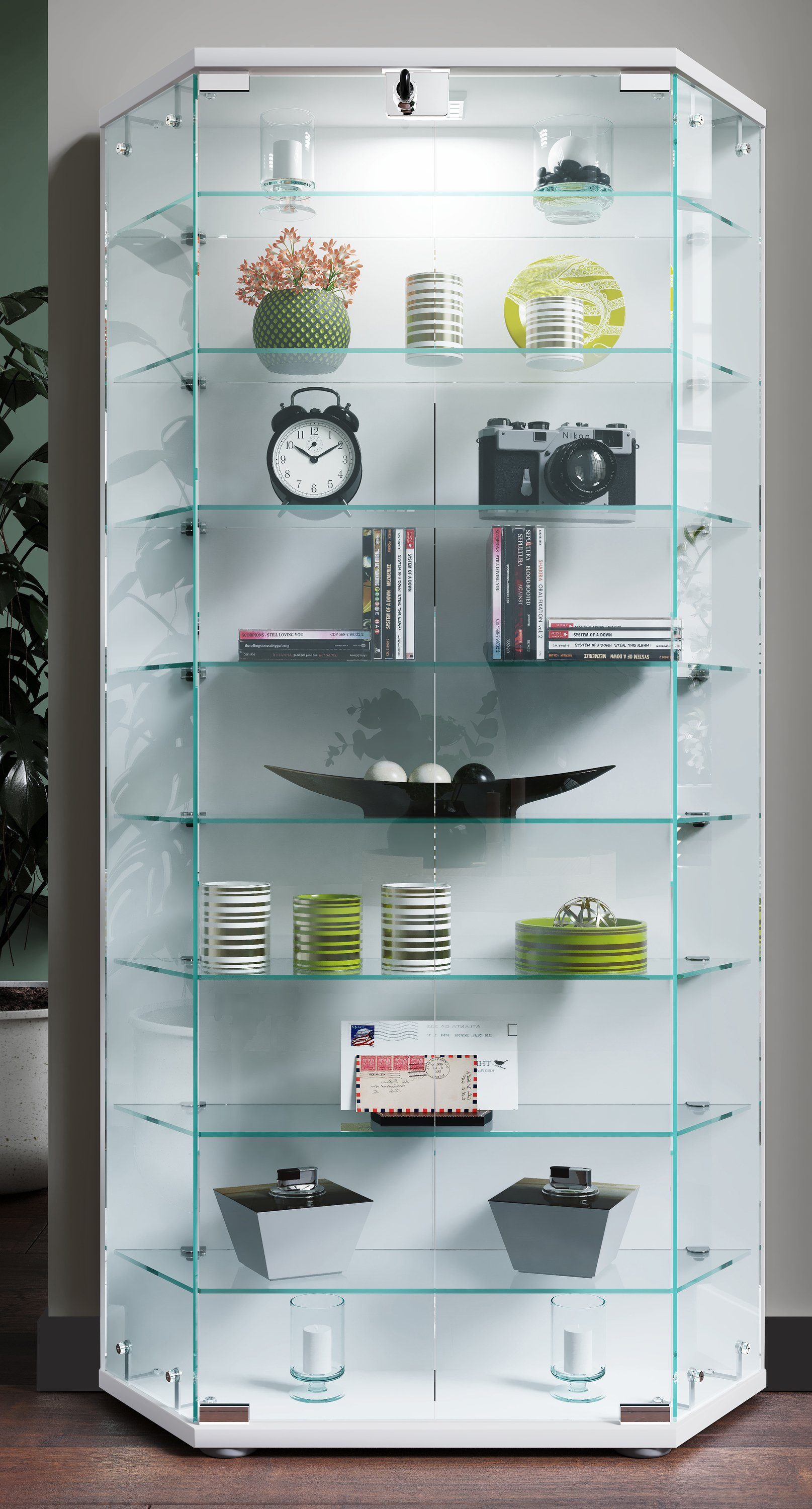 VCM Standvitrine Glasvitrine Cenila mit Glastüren und Glasböden, H. Glasvitrine stehend, Modern und platzsparend, Glasschrank