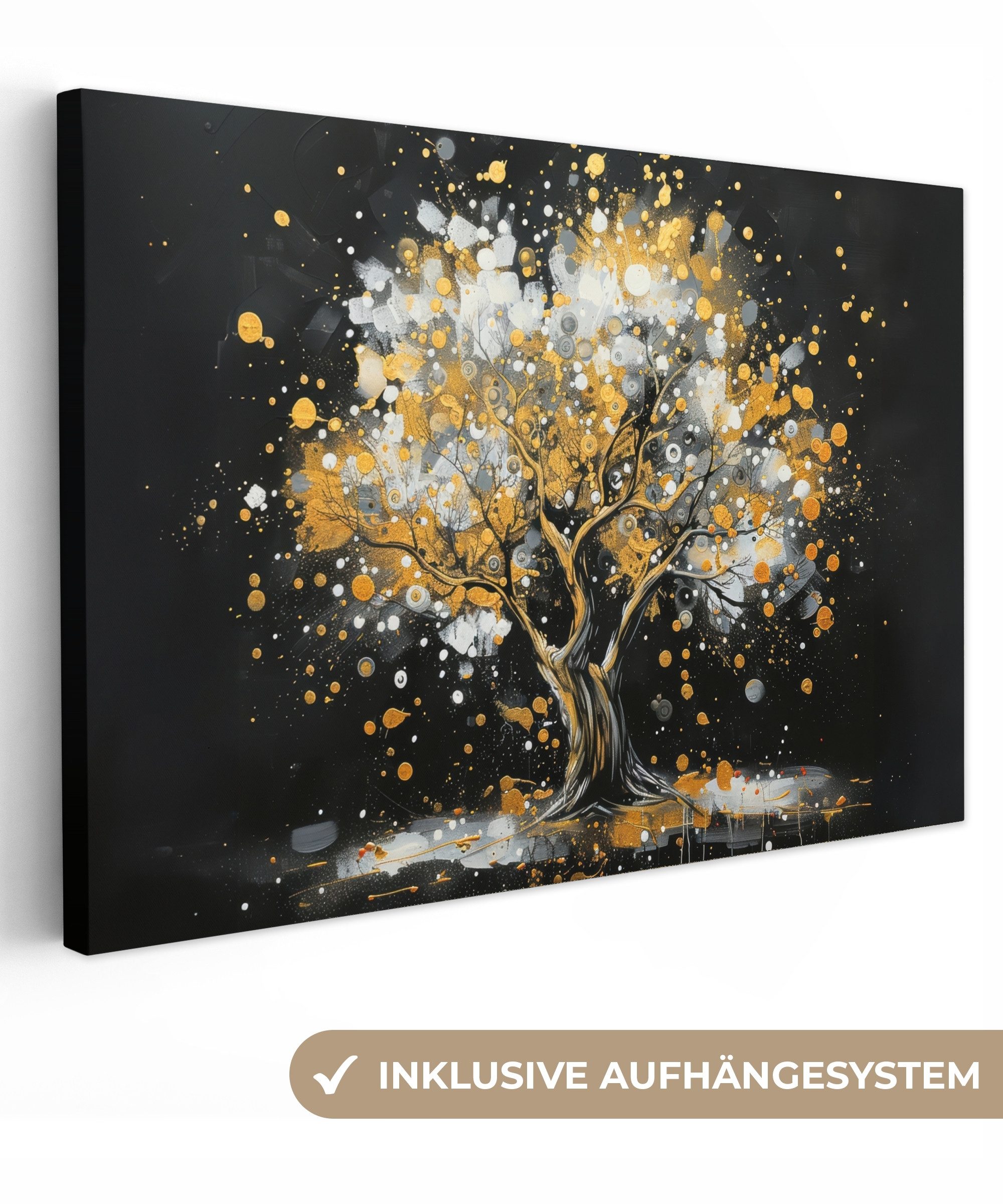 OneMillionCanvasses® Leinwandbild Baum - Schwarz - Gold - Weiß - Modern, Fo günstig online kaufen