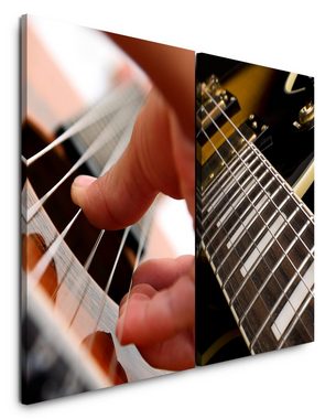 Sinus Art Leinwandbild 2 Bilder je 60x90cm Musik Gitarre Gitarrist Musiker Gitarrensaiten Nahaufnahme Live Musik