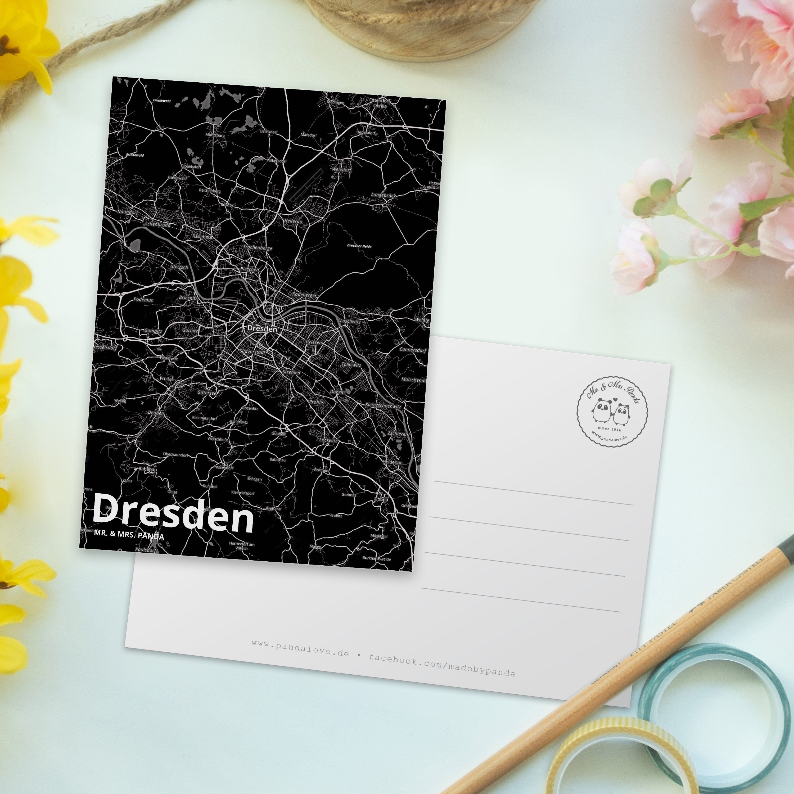 Dankeskarte, Geschenk, Postkarte Dorf - Mr. Panda Dresden Geschenkkarte, Mrs. & Stadt, Stadt Kar