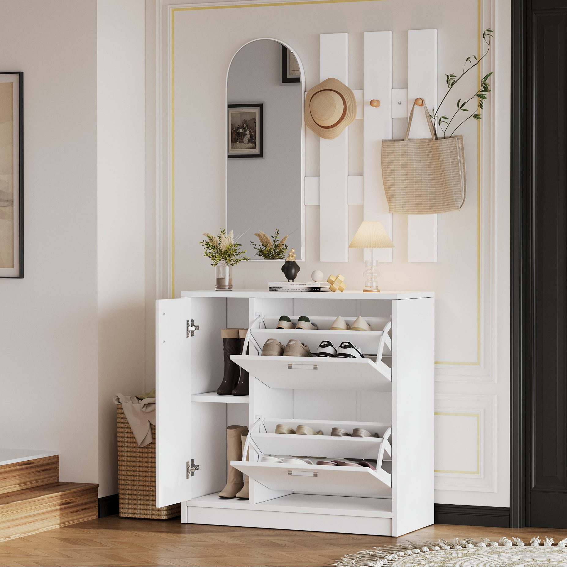 MODFU Garderoben-Set Schuhschrank mit Klapptür, (Garderobenschrank, Schuhre günstig online kaufen