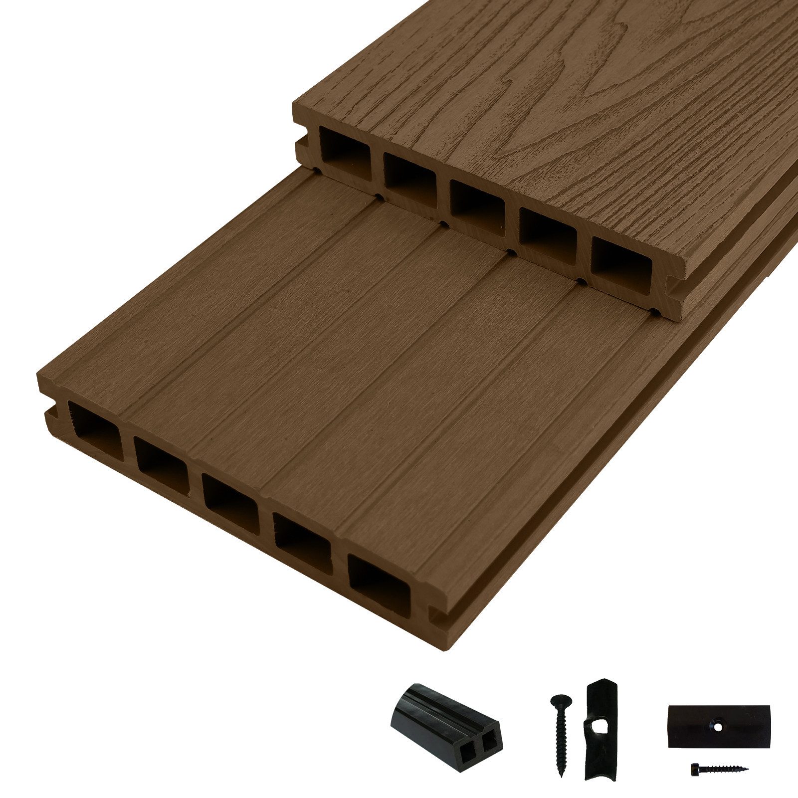 Terrassendielen WoodoMykonos WPC Hohlkammerdiele in 3D-Holzoptik braun