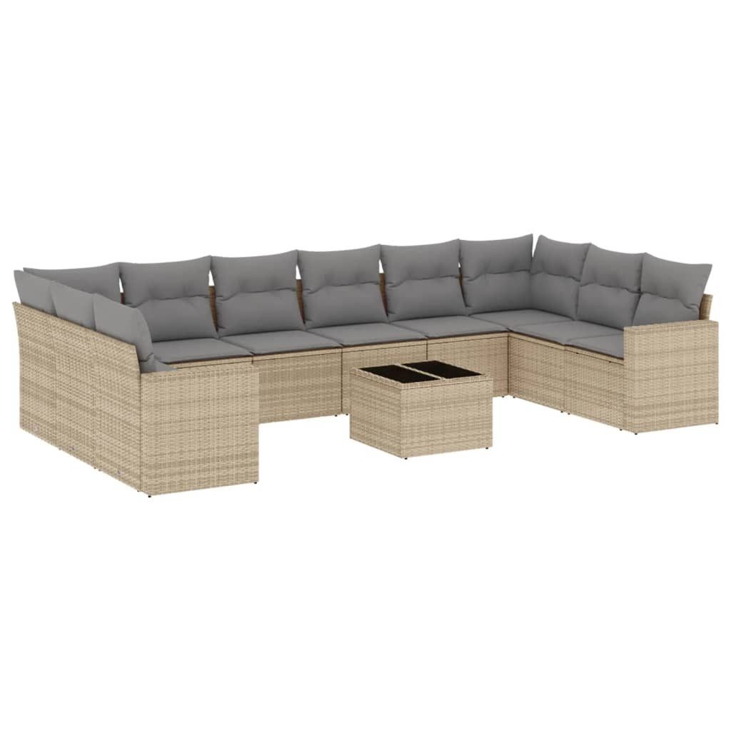 Gartenlounge-Set 11-tlg. Garten-Sofagarnitur mit Kissen Beige Poly Rattan