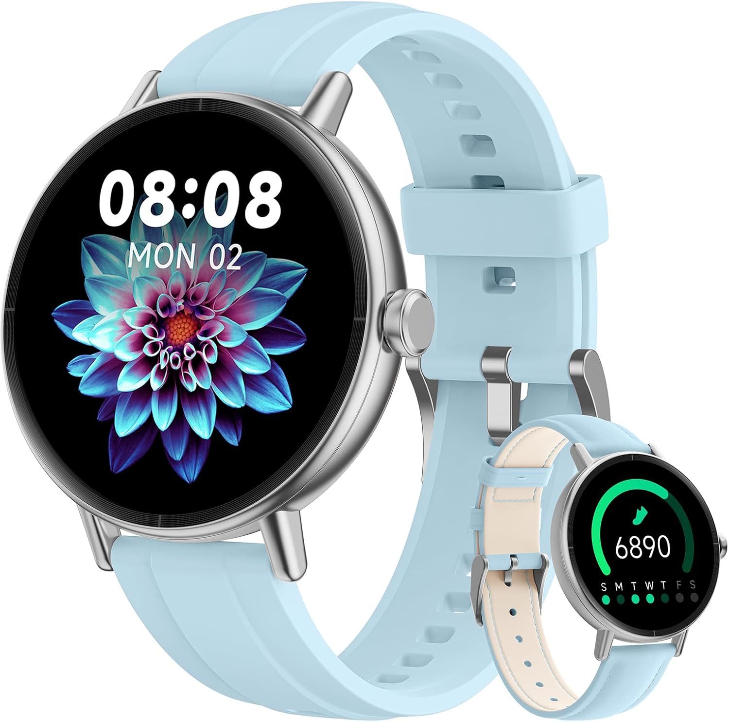Zevelora Damen Smartwatch mit Bluetooth-Telefonie und Gesundheitsfunktionen Smartwatch (1.27 Zoll, Andriod iOS), Fitnessuhr für Damen mit Anruffunktion und über 100 Sportmodi