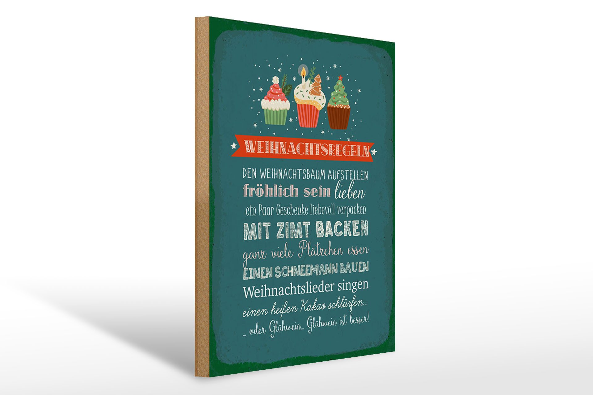 Holzbild Spruch 30x40cm Weihnachtsregeln Deko
