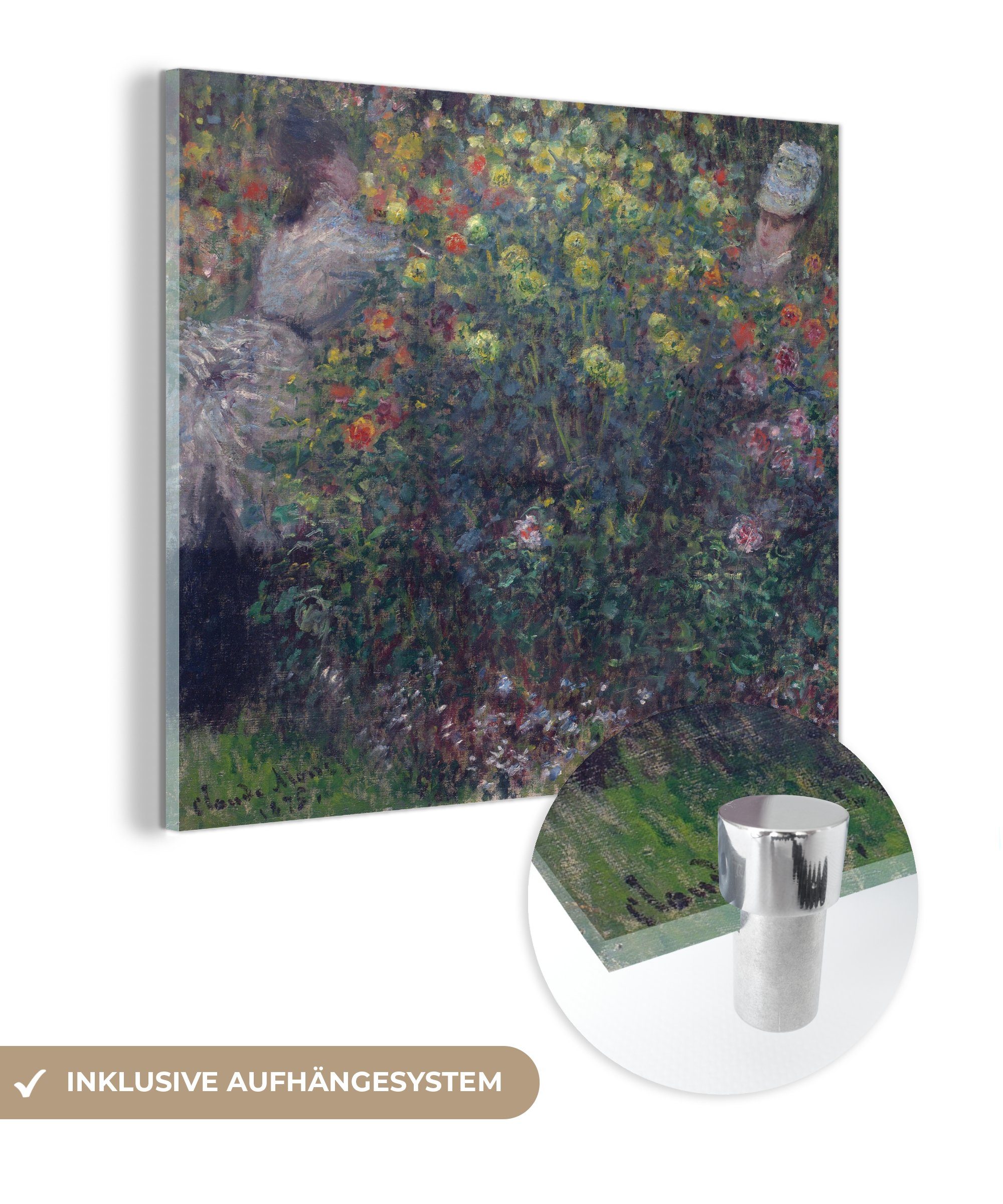 MuchoWow Acrylglasbild auf Glas - - Monet, Mädchen im - Garten St), auf Foto Glas Glasbilder Bilder Wanddekoration Wandbild (1 - Claude
