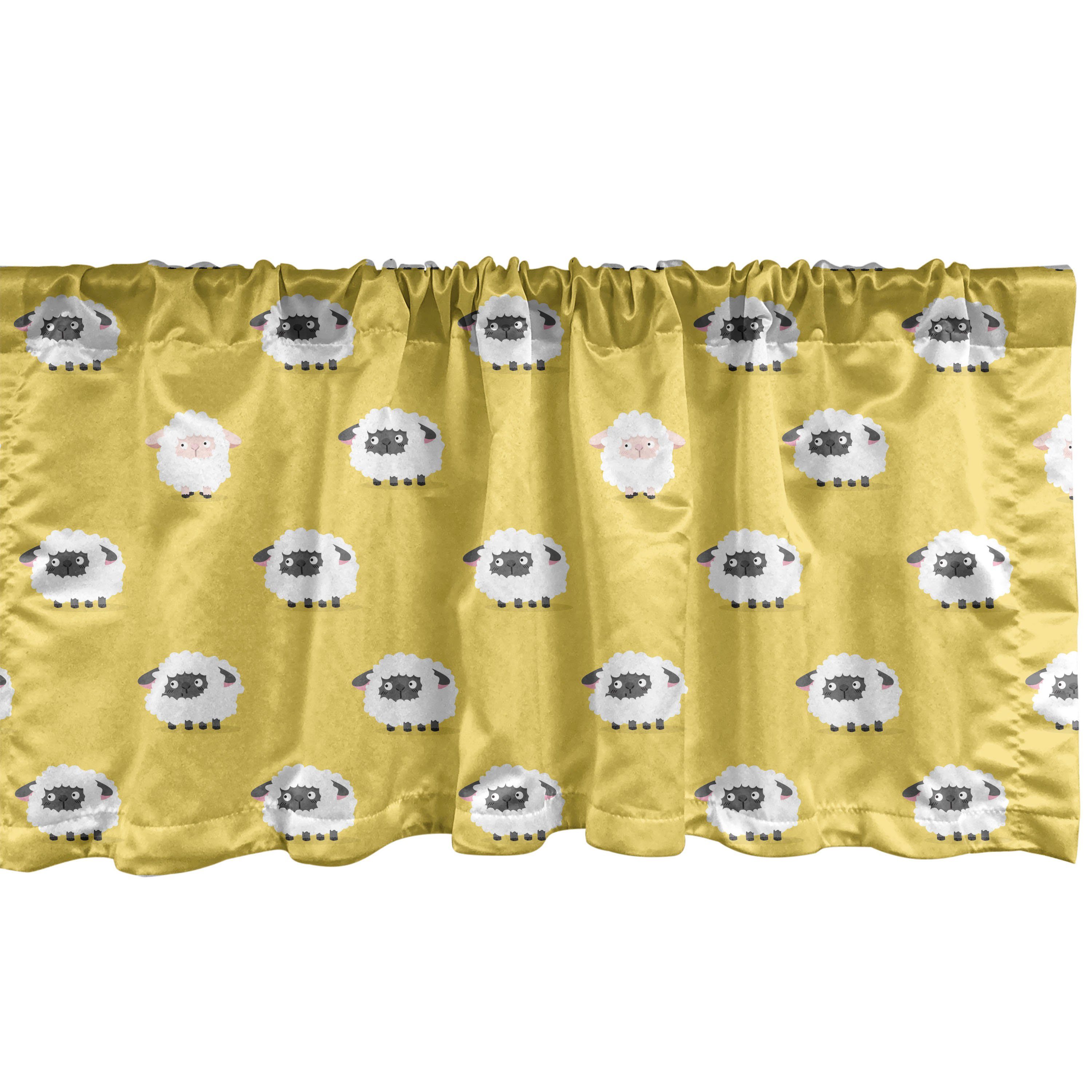 Scheibengardine Vorhang Volant für Küche Schlafzimmer Dekor mit Stangentasche, Abakuhaus, Microfaser, Tierkunst Cartoon-Muster Schafe