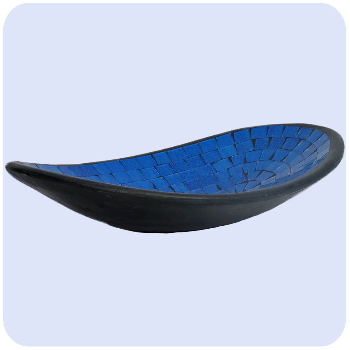 SIMANDRA Dekoschale Glas-Mosaikschale Tonschale oval Blau XL